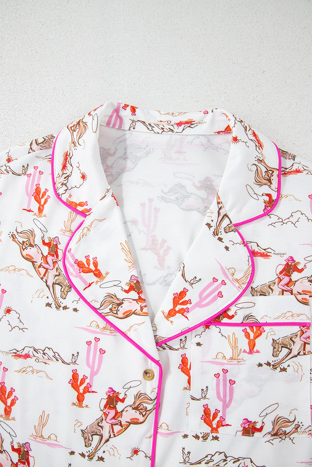 Blue Zone Planet | White Cowgirl Country Print Pajamas Set-Loungewear & Sleepwear/Sleepwear-[Adult]-[Female]-2022 Online Blue Zone Planet