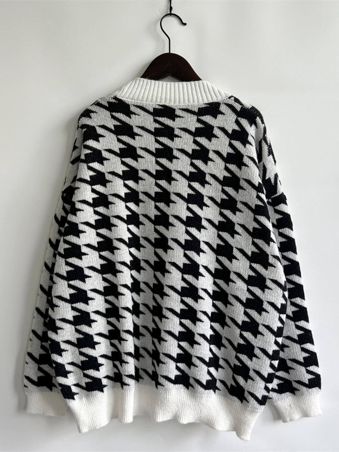 Houndstooth Botton Front Cardigan with Pockets-TOPS / DRESSES-[Adult]-[Female]-2022 Online Blue Zone Planet