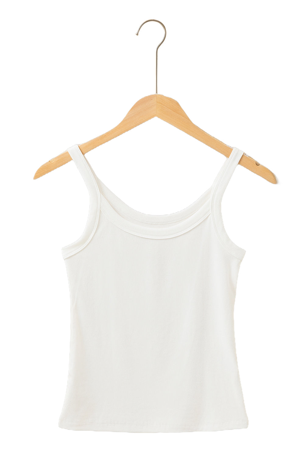 White Solid Color Ribbed Knit Scoop Neck Tank Top-Tank Tops-[Adult]-[Female]-2022 Online Blue Zone Planet