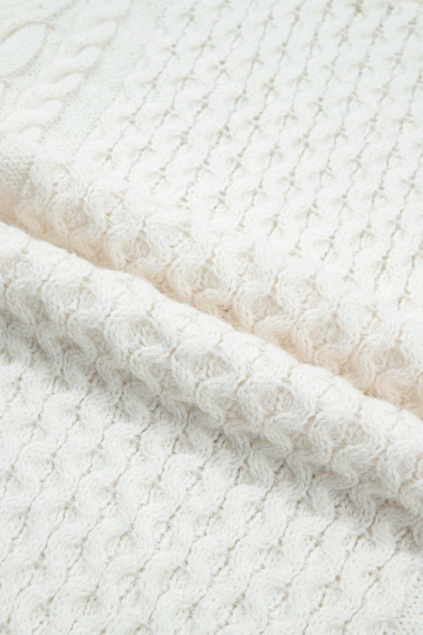 Beige Solid Color Cable Detail Knit Loose Round Neck Sweater-TOPS / DRESSES-[Adult]-[Female]-2022 Online Blue Zone Planet