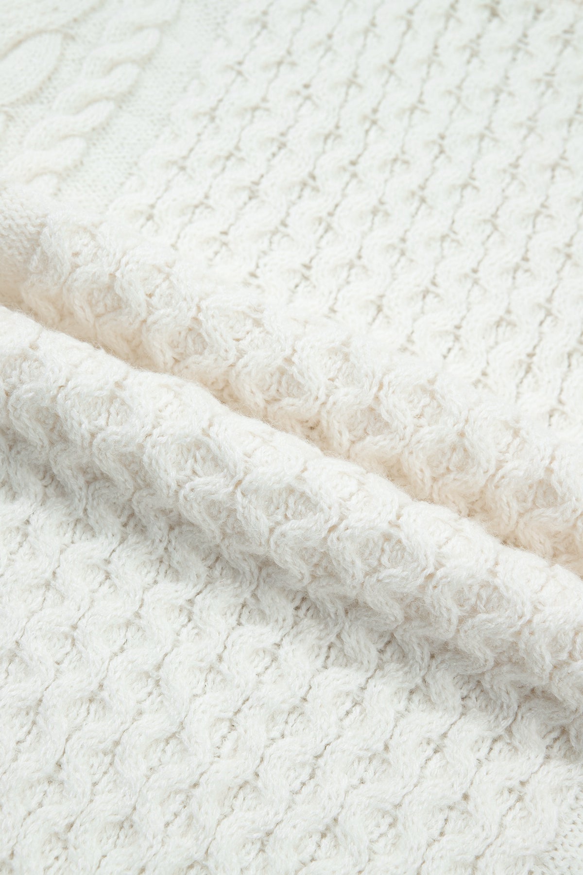 Beige Solid Color Cable Detail Knit Loose Round Neck Sweater-TOPS / DRESSES-[Adult]-[Female]-2022 Online Blue Zone Planet
