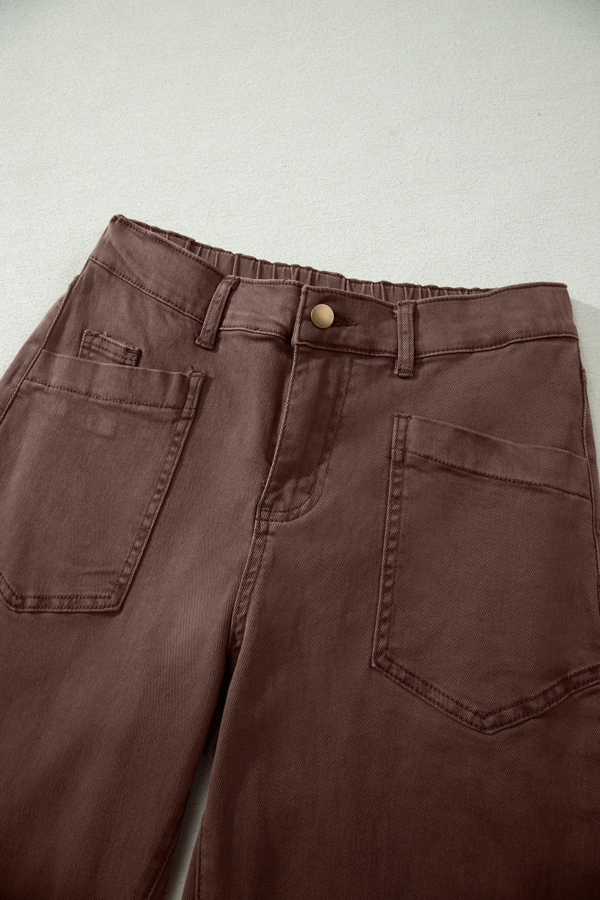 Coffee Solid Color Square Patch Pocket Ankle-length Barrel Jeans-Bottoms/Jeans-[Adult]-[Female]-2022 Online Blue Zone Planet