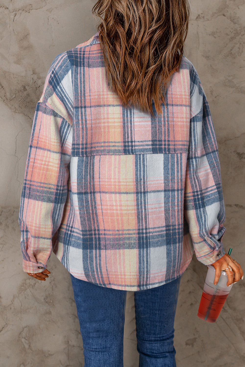 Brown Plaid Flap Pockets Shacket-Outerwear/Plaid Shackets-[Adult]-[Female]-2022 Online Blue Zone Planet