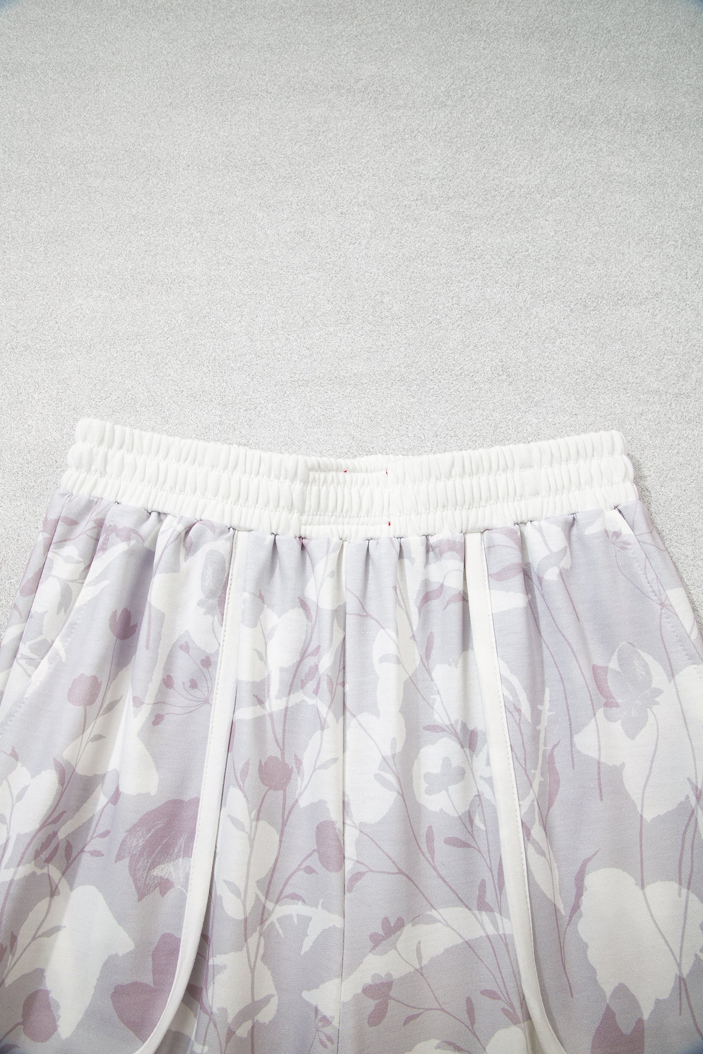 Gray Floral Print Wide Leg Ankle-Length Elastic Waistband Pants-Bottoms/Pants & Culotte-[Adult]-[Female]-2022 Online Blue Zone Planet