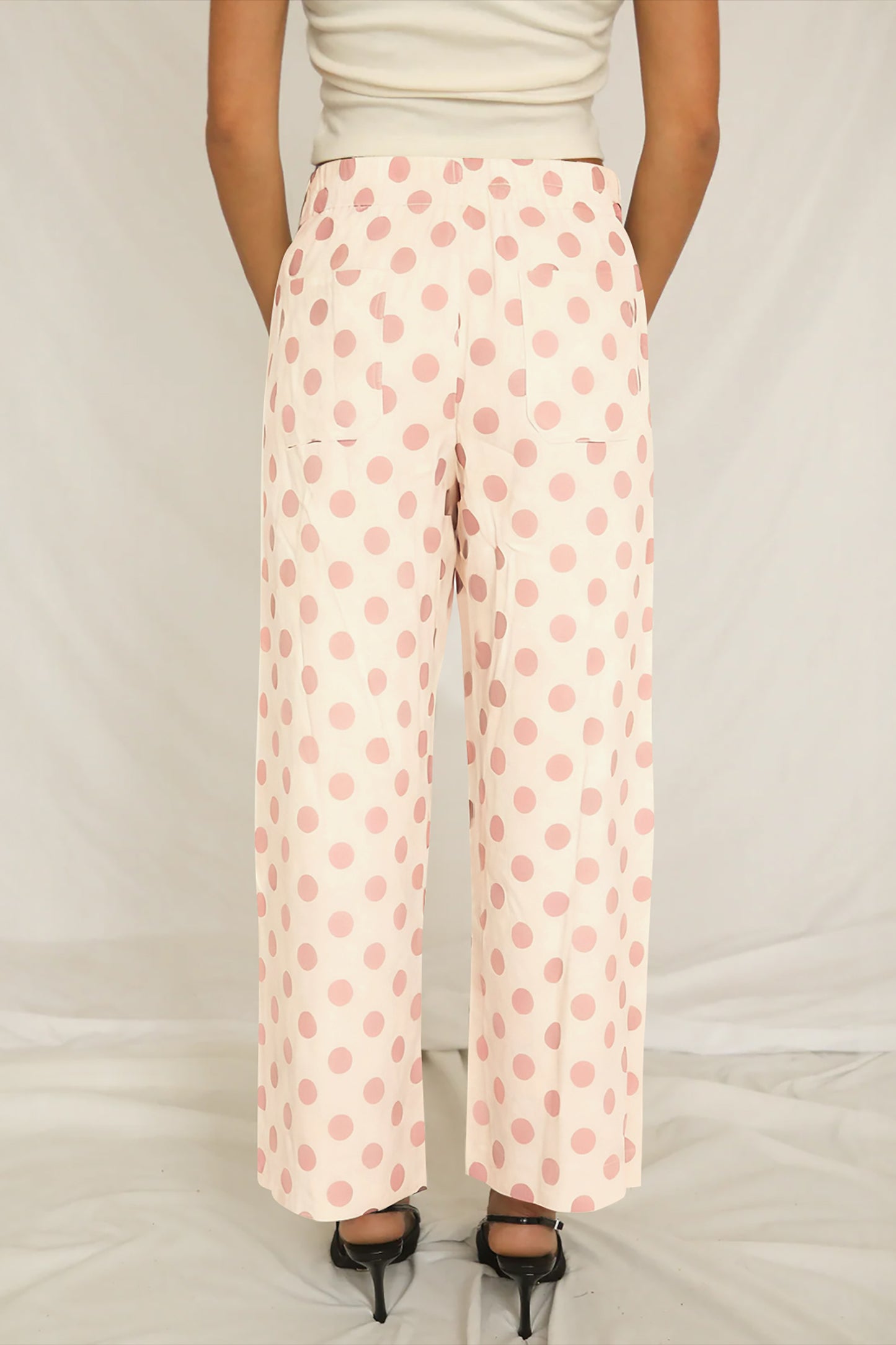 White Polka Dot Print Patched Pocket Loose Pants-Bottoms/Pants & Culotte-[Adult]-[Female]-2022 Online Blue Zone Planet