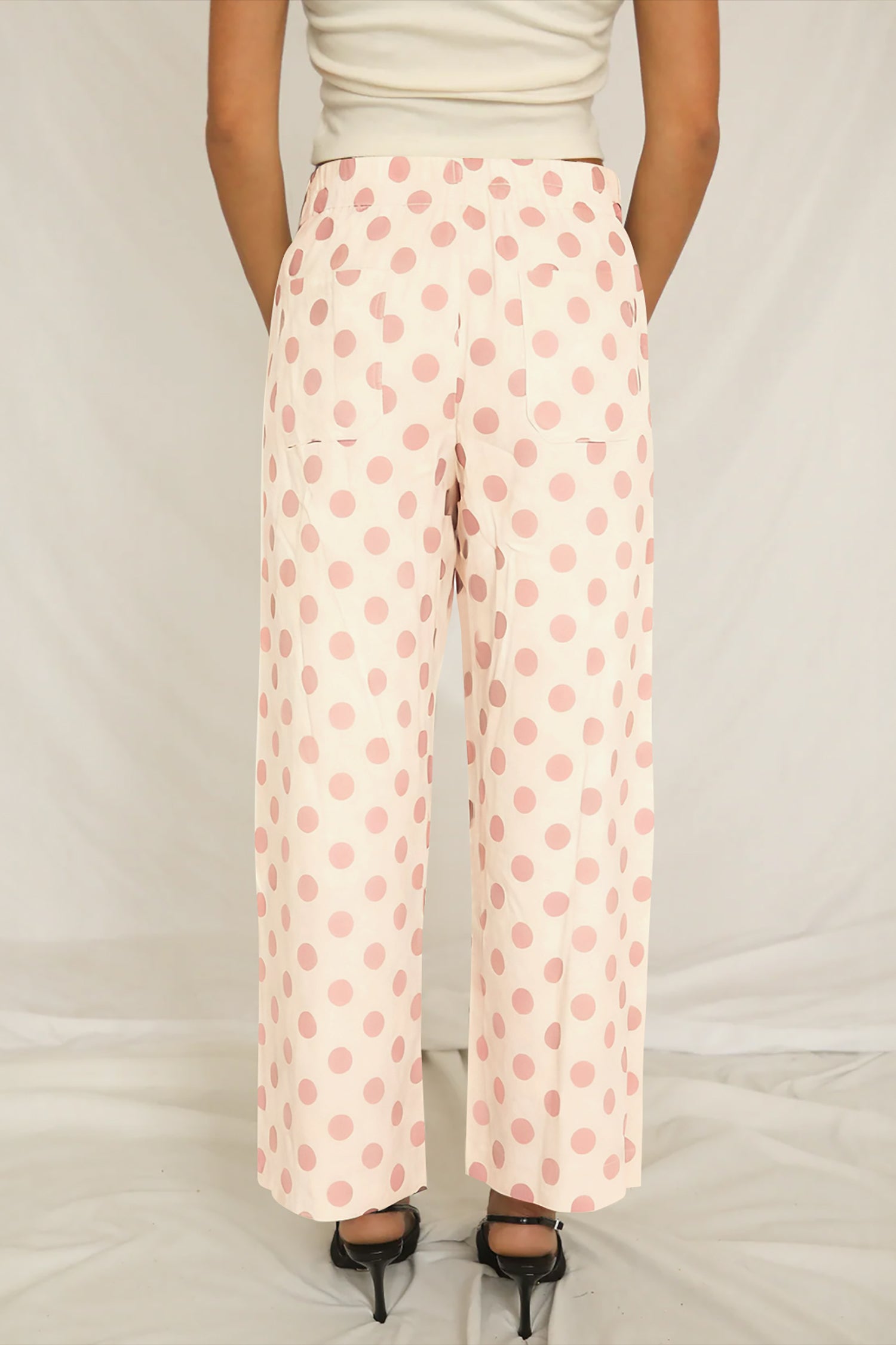 White Polka Dot Print Patched Pocket Loose Pants-Bottoms/Pants & Culotte-[Adult]-[Female]-2022 Online Blue Zone Planet