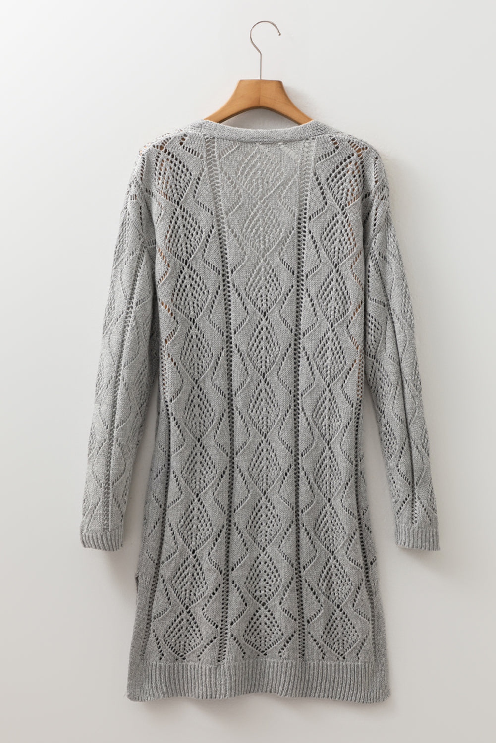 Gray Hollow-out Openwork Knit Cardigan-Sweaters & Cardigans/Cardigans-[Adult]-[Female]-2022 Online Blue Zone Planet