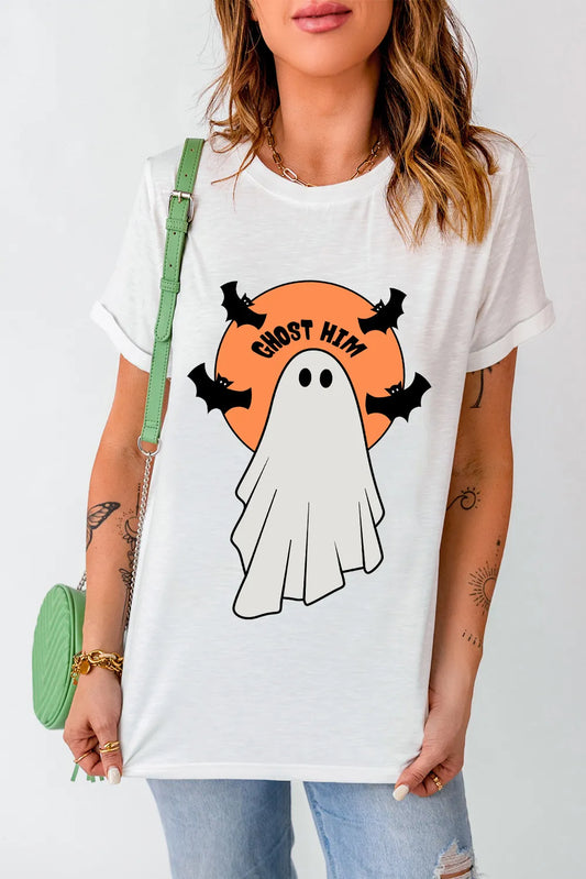 Full Size Ghost Round Neck Short Sleeve T-Shirt-TOPS / DRESSES-[Adult]-[Female]-White-S-2022 Online Blue Zone Planet