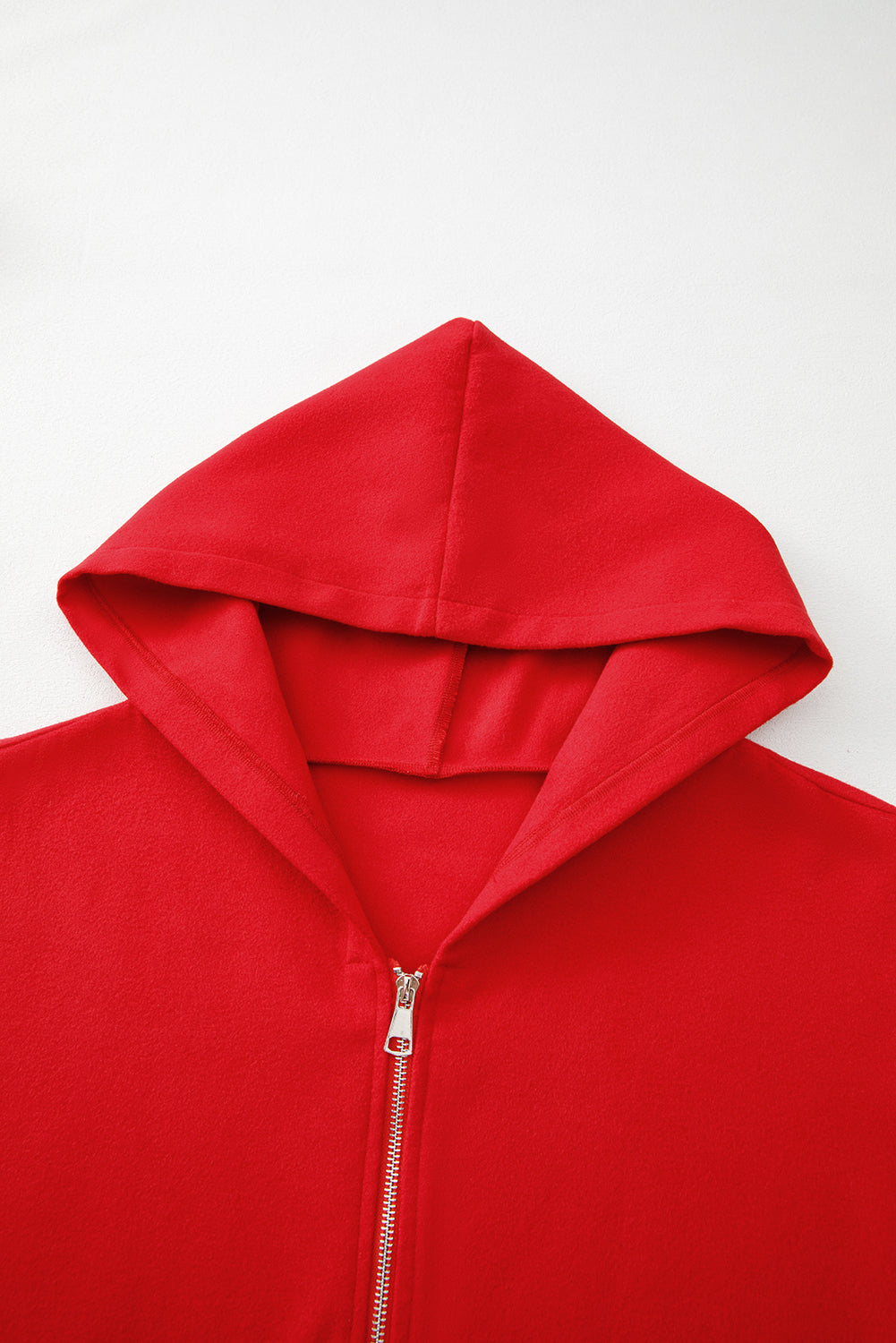 Fiery Red Solid Color Casual Zip up Hooded Coat-Tops / Dresses-[Adult]-[Female]-2022 Online Blue Zone Planet