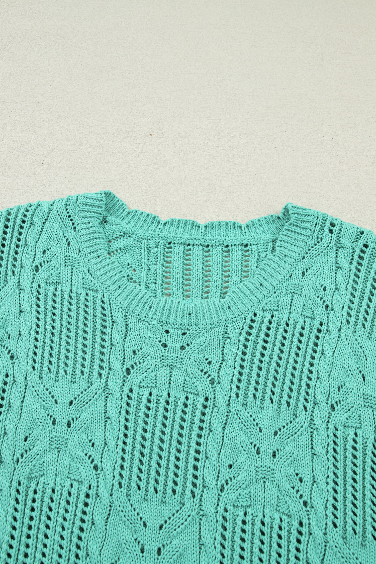 Mint Green Pointelle Knit Patterned Scalloped Trim Short Sleeve Sweater-TOPS / DRESSES-[Adult]-[Female]-2022 Online Blue Zone Planet