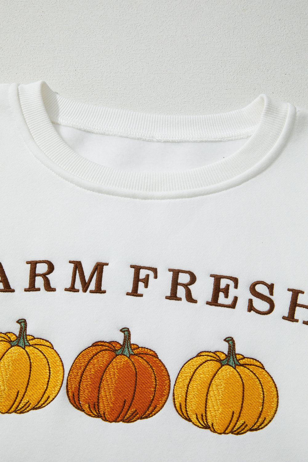 White Farm Fresh Pumpkins Embroidered Graphic Thanksgiving Holiday Sweatshirt-Tops/Sweatshirts & Hoodies-[Adult]-[Female]-2022 Online Blue Zone Planet