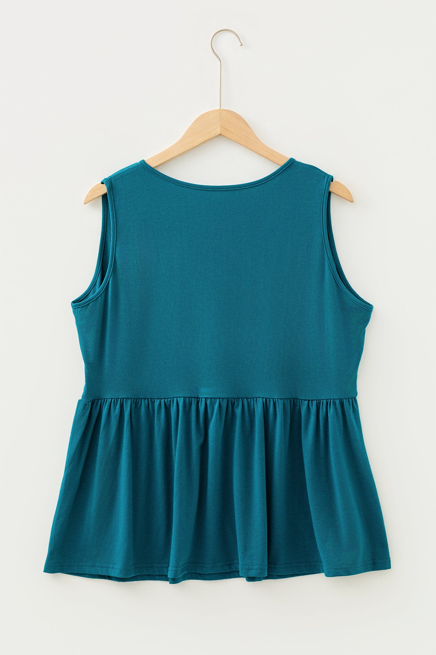 Blue Sapphire Plus Size Solid Color Bow Tie Peplum Tank Top-Plus Size/Plus Size Tops/Plus Size Tank Tops-[Adult]-[Female]-2022 Online Blue Zone Planet