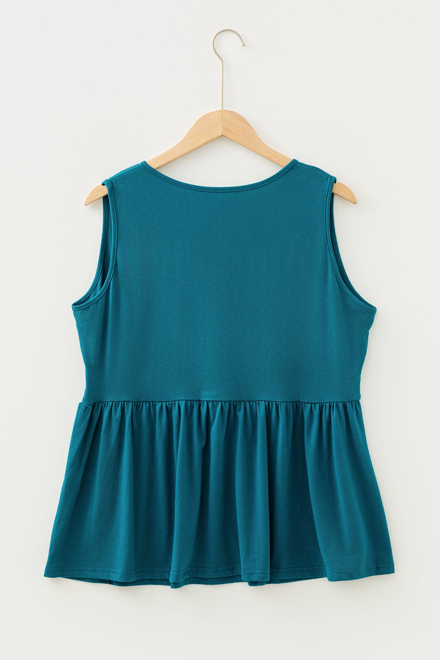 Blue Sapphire Plus Size Solid Color Bow Tie Peplum Tank Top-Plus Size/Plus Size Tops/Plus Size Tank Tops-[Adult]-[Female]-2022 Online Blue Zone Planet