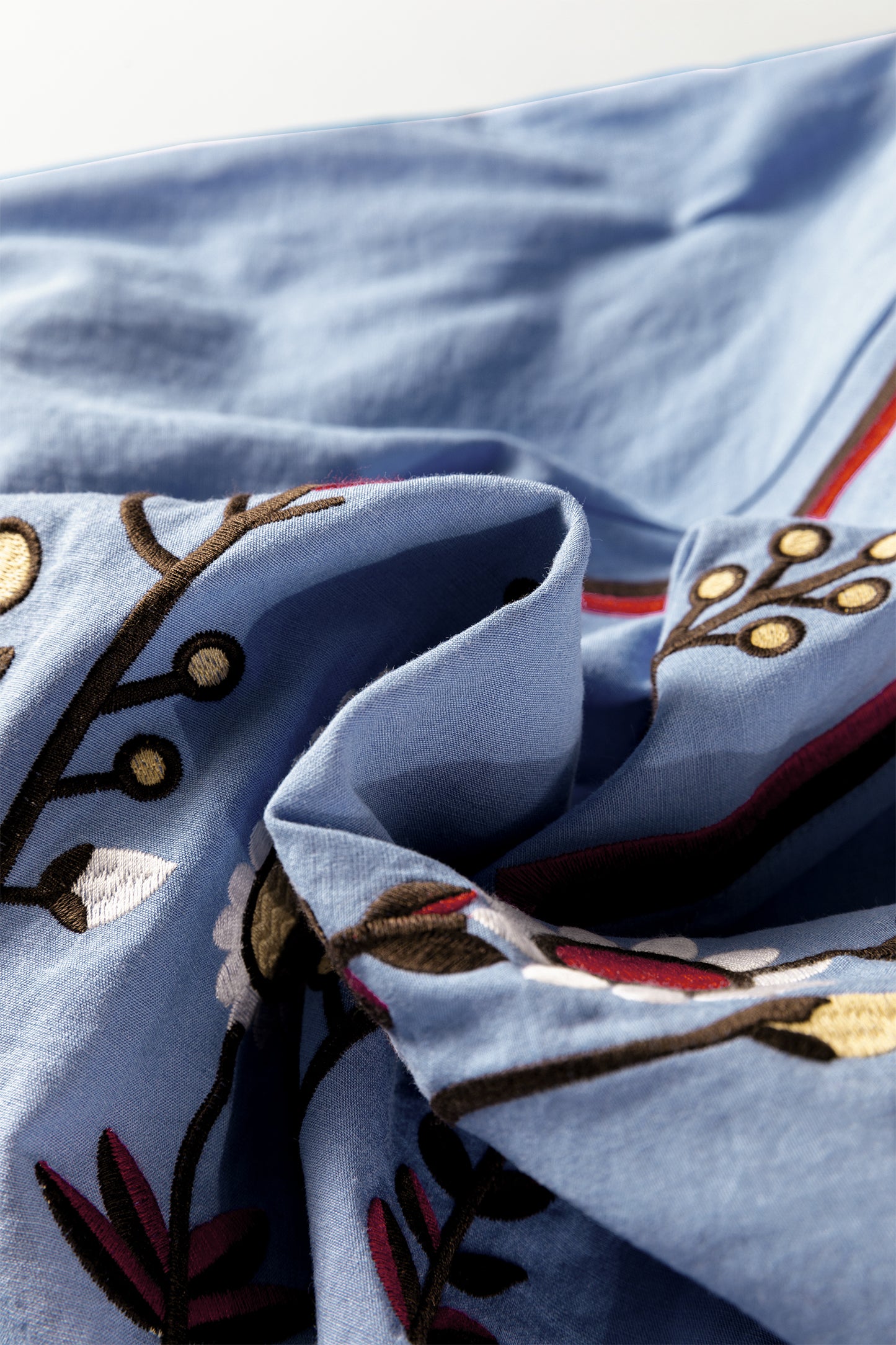 Real Teal Floral Embroidered Split Neck Tassel Tie Puff Sleeve Blouse-Tops/Blouses & Shirts-[Adult]-[Female]-2022 Online Blue Zone Planet