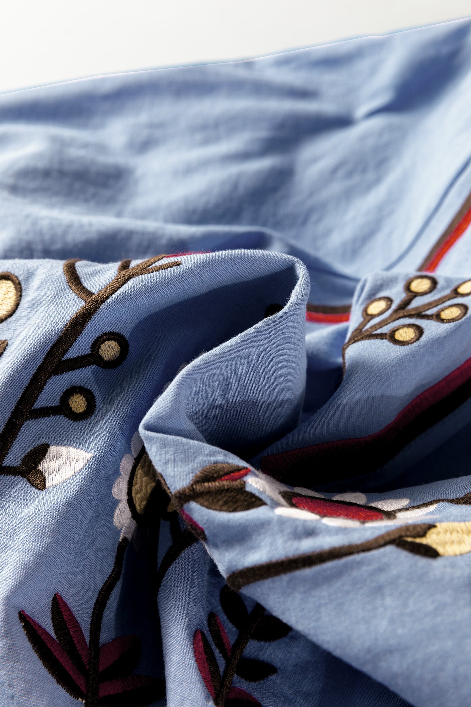 Real Teal Floral Embroidered Split Neck Tassel Tie Puff Sleeve Blouse-Tops/Blouses & Shirts-[Adult]-[Female]-2022 Online Blue Zone Planet