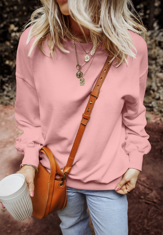 Round Neck Long Sleeve Sweatshirt-TOPS / DRESSES-[Adult]-[Female]-Dusty Pink-S-2022 Online Blue Zone Planet