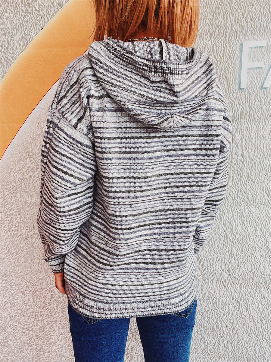 Striped Long Sleeve Hooded Sweater-TOPS / DRESSES-[Adult]-[Female]-2022 Online Blue Zone Planet