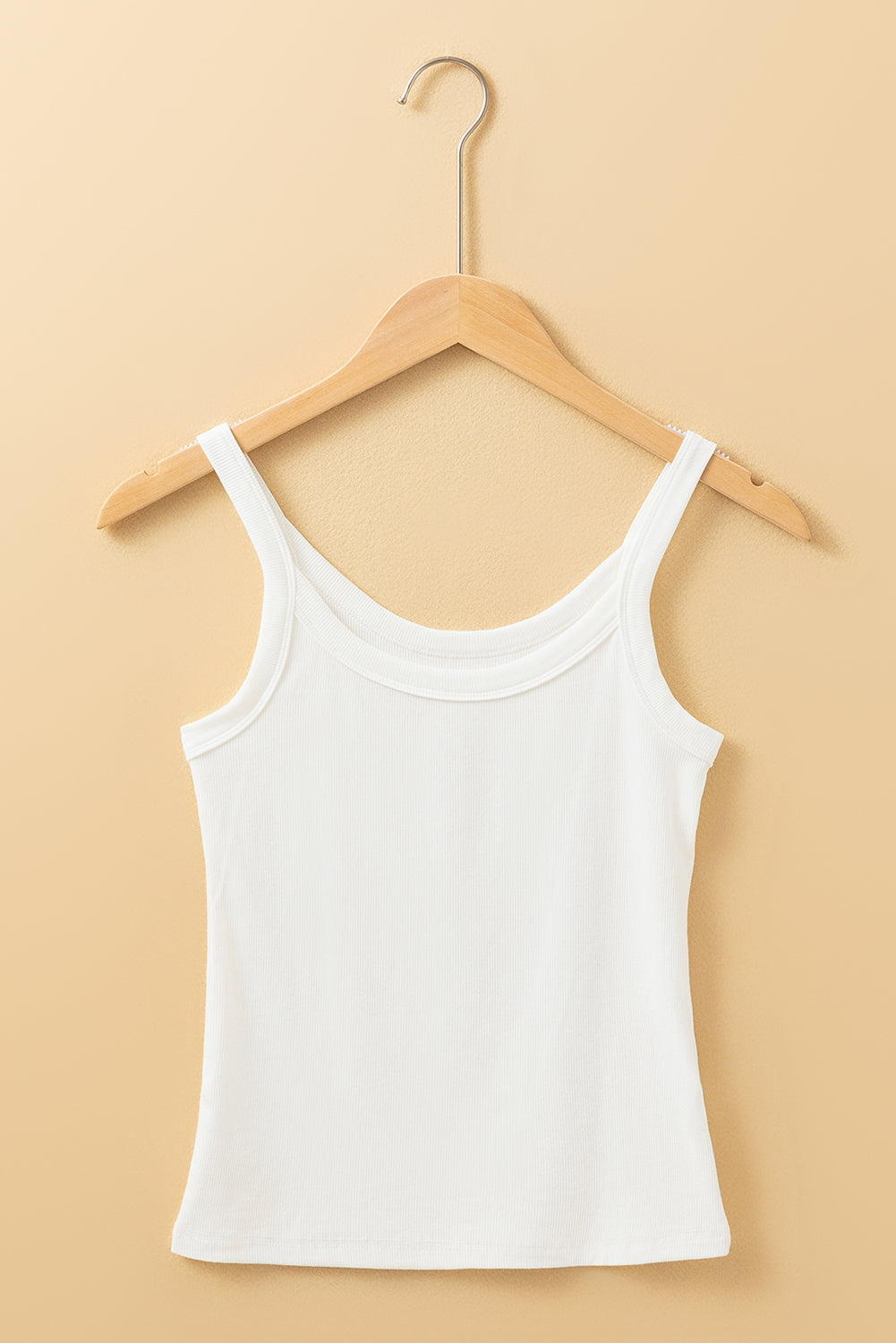 White Solid Color Ribbed Knit Scoop Neck Tank Top-Tank Tops-[Adult]-[Female]-2022 Online Blue Zone Planet