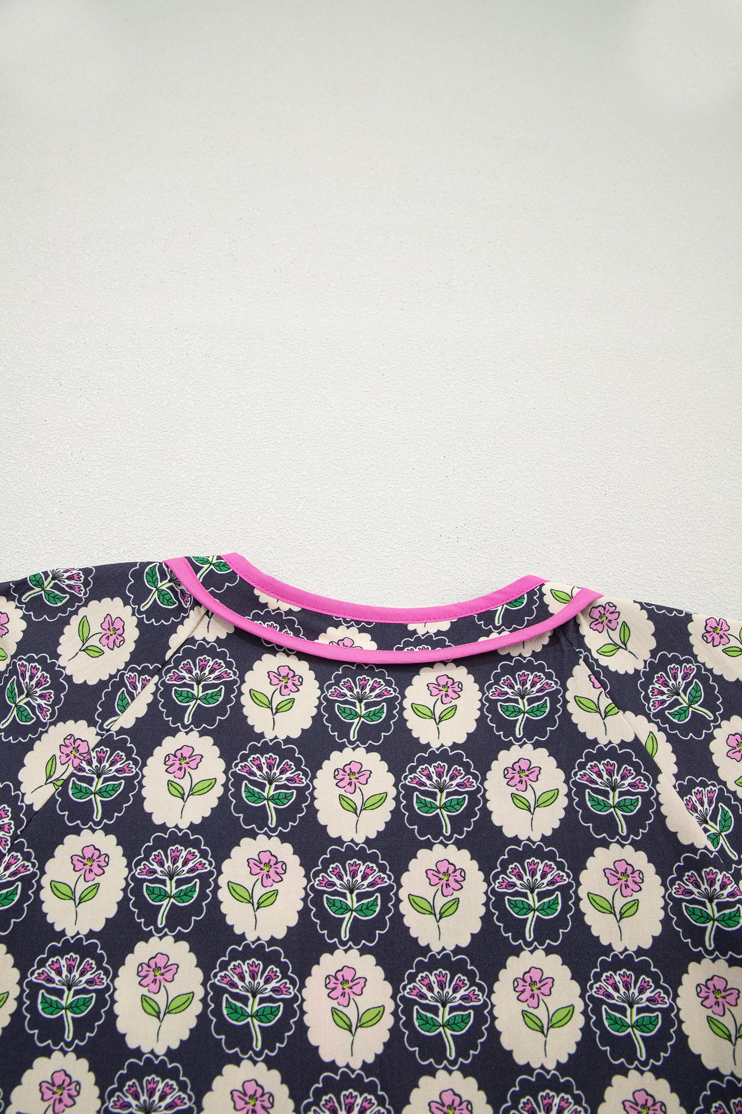 Blue Striped Trim Short Sleeve Vintage Floral Shift Dress-TOPS / DRESSES-[Adult]-[Female]-2022 Online Blue Zone Planet