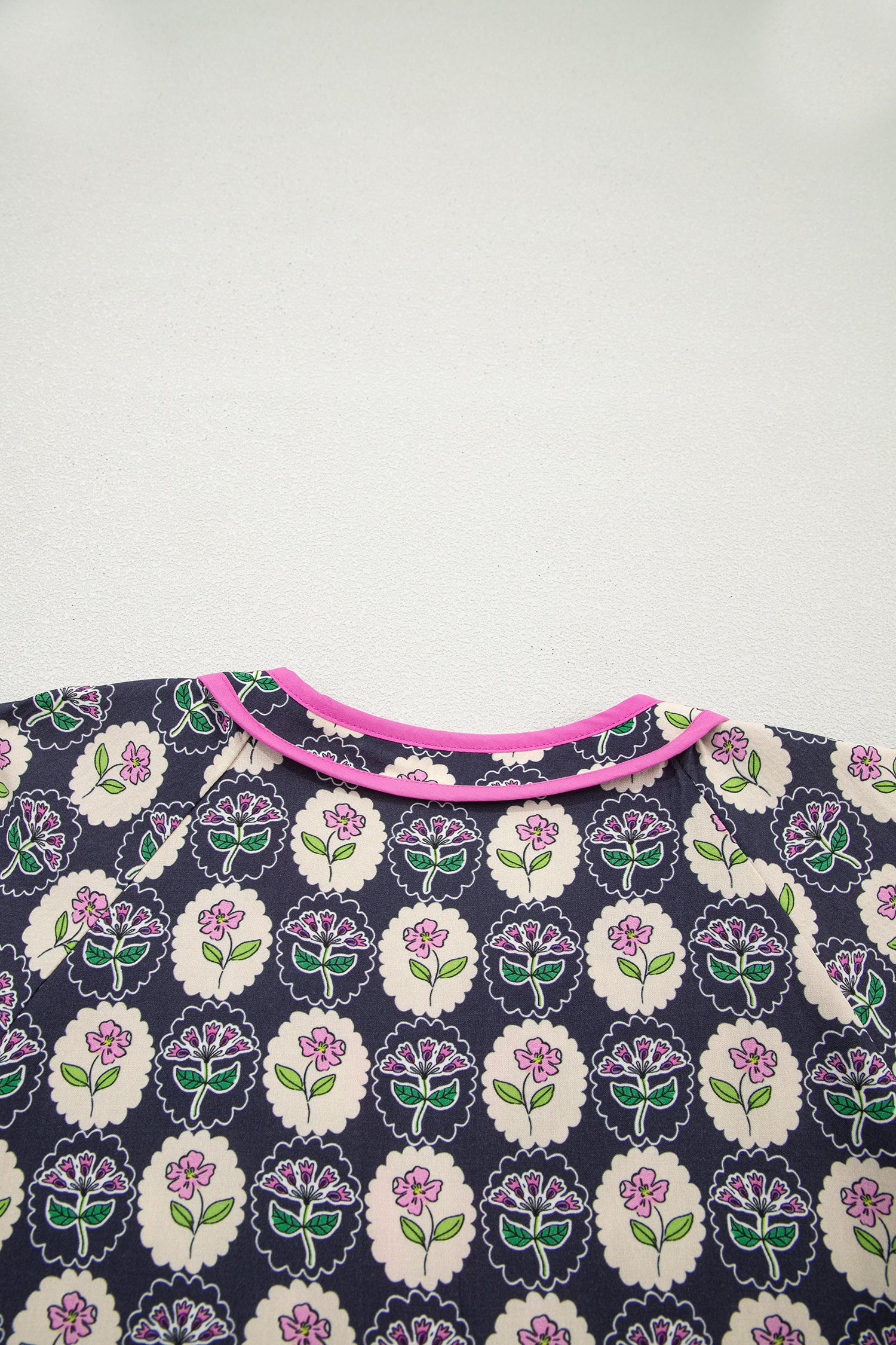 Blue Striped Trim Short Sleeve Vintage Floral Shift Dress-TOPS / DRESSES-[Adult]-[Female]-2022 Online Blue Zone Planet