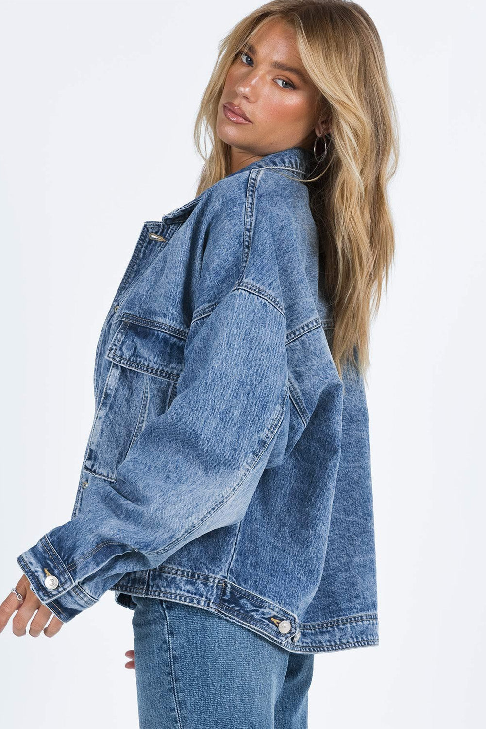 Collared Neck Button Up Denim Jacket-TOPS / DRESSES-[Adult]-[Female]-2022 Online Blue Zone Planet