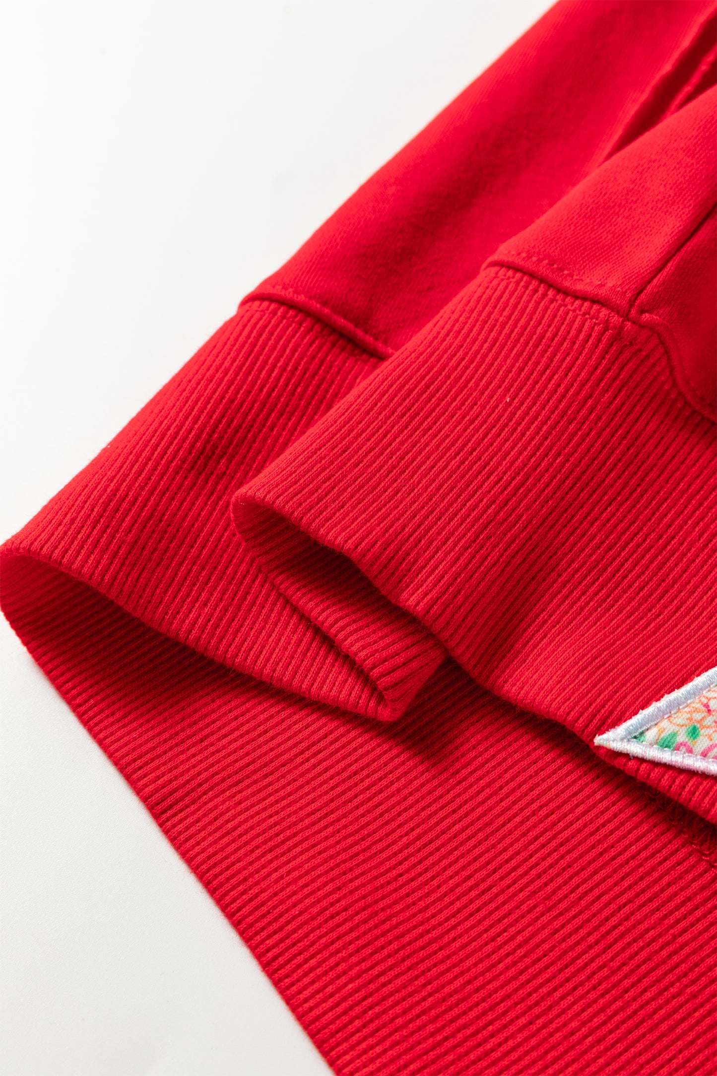 Fiery Red Floral Bow Patched Exposed Seam Patchwork Slit Baggy Sweatshirt-Tops/Sweatshirts & Hoodies-[Adult]-[Female]-2022 Online Blue Zone Planet