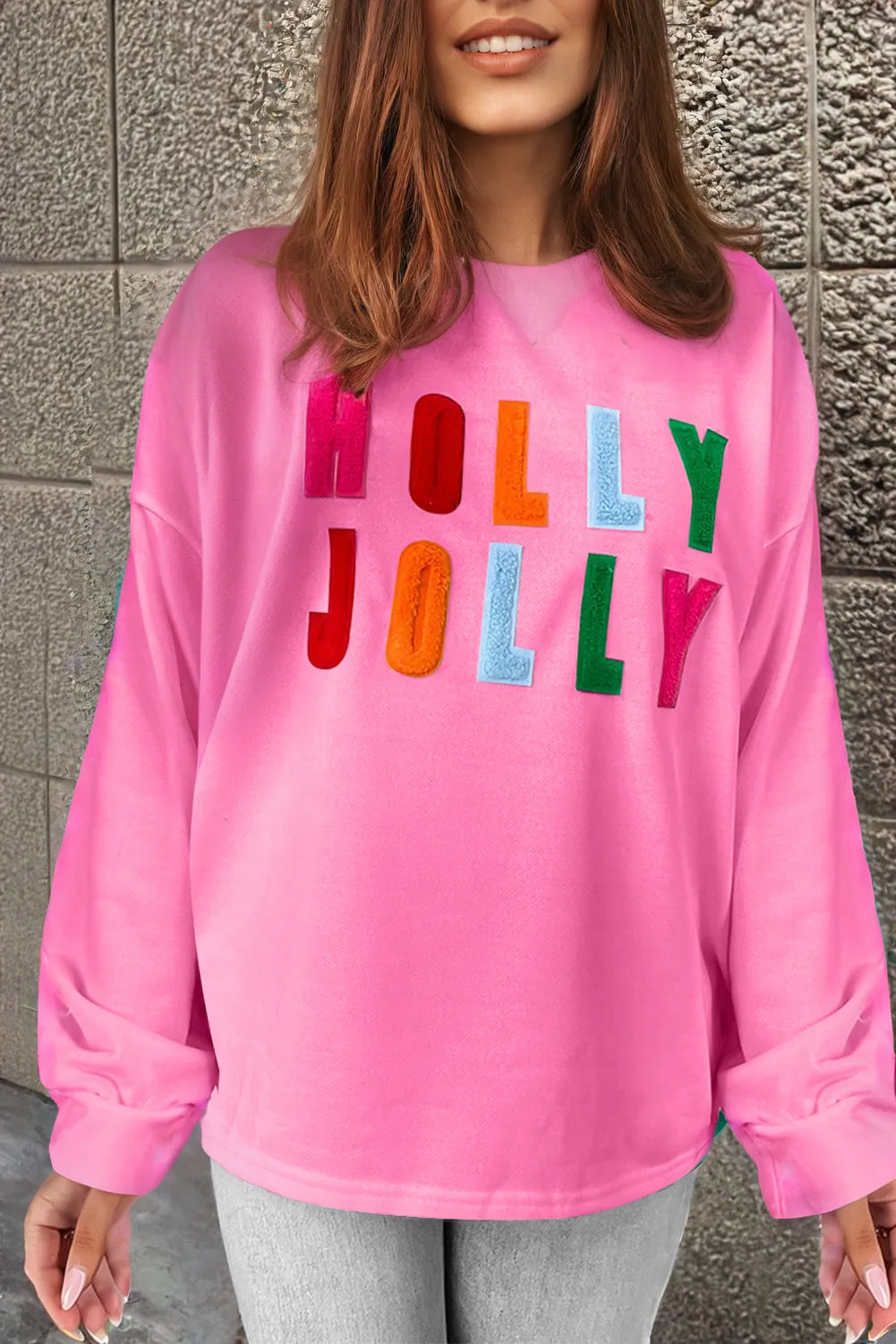 Blue Zone Planet | HOLLY JOLLY Round Neck Long Sleeve Top-TOPS / DRESSES-[Adult]-[Female]-Pink-L-2022 Online Blue Zone Planet