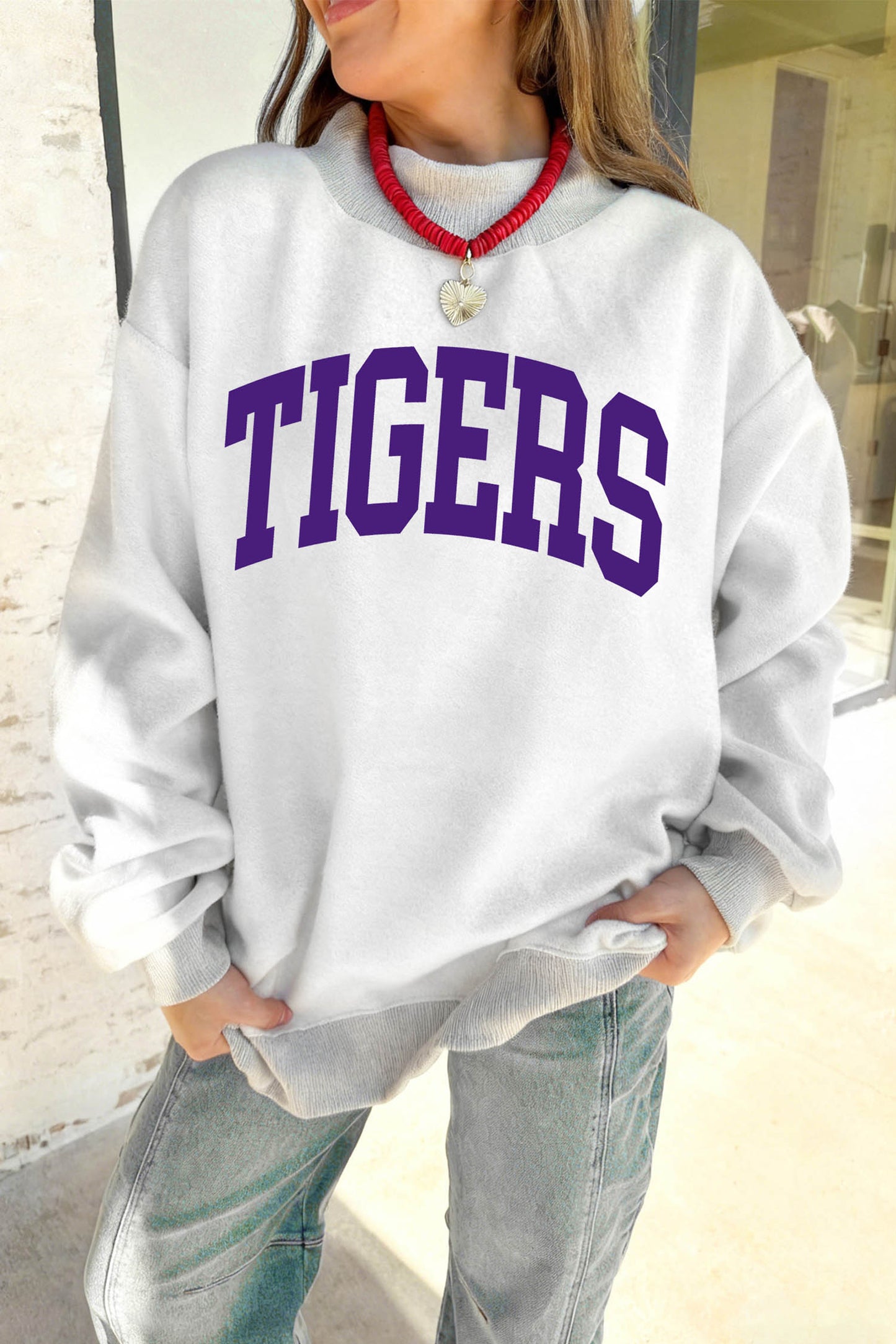 Light Grey LOUISIANA/ TIGERS Double Side Printed High Neck Reversible Sweatshirt-Graphic/Graphic Sweatshirts-[Adult]-[Female]-2022 Online Blue Zone Planet