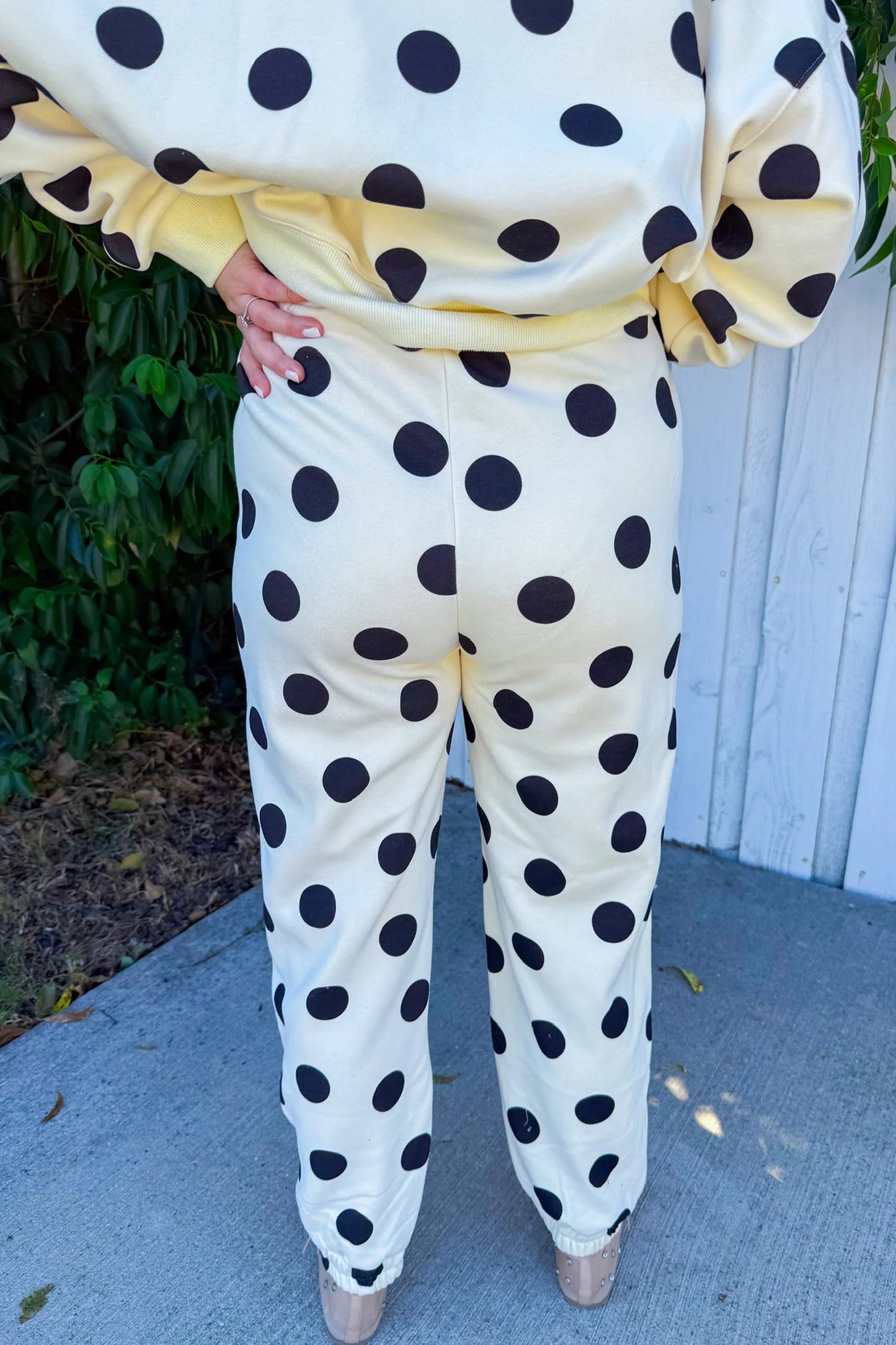 Beige Polka Dot Print Drop Shoulder Pullover Drawstring Jogger Pant Set-Two Piece Sets/Pant Sets-[Adult]-[Female]-2022 Online Blue Zone Planet