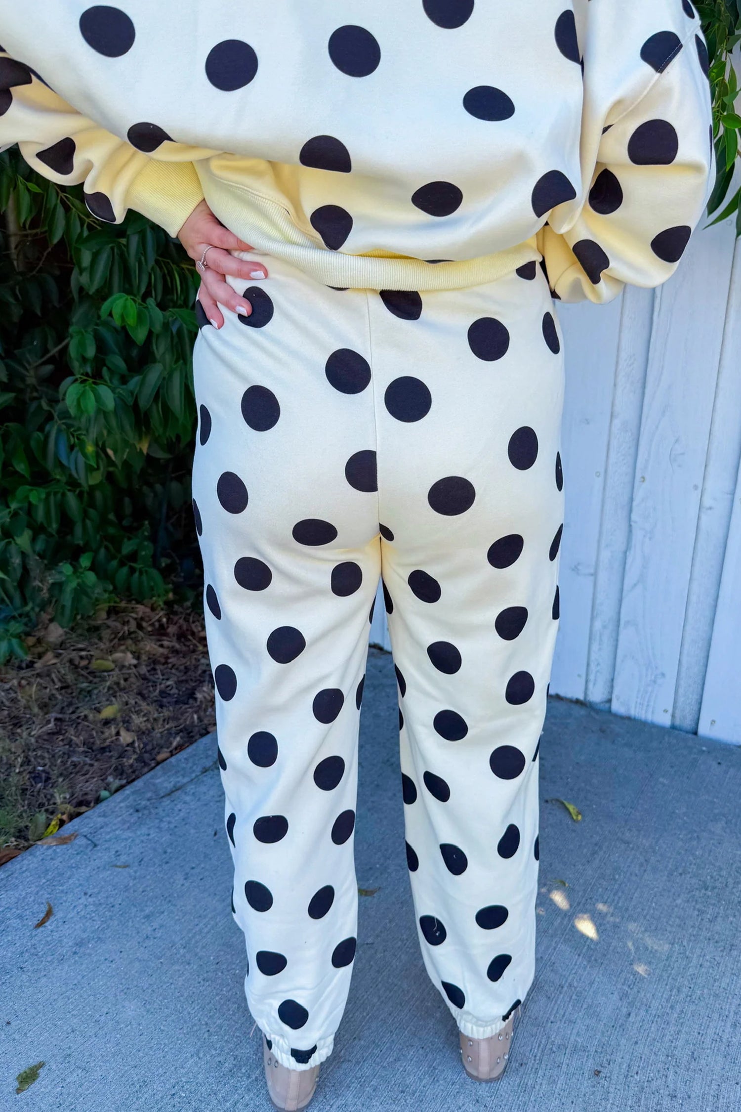 Beige Polka Dot Print Drop Shoulder Pullover Drawstring Jogger Pant Set-Two Piece Sets/Pant Sets-[Adult]-[Female]-2022 Online Blue Zone Planet