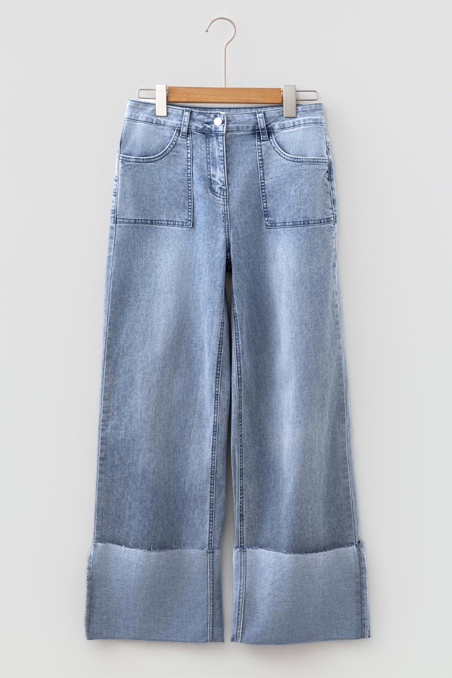 Beau Blue Turn-up Cuffs Womens Loose Jeans-Bottoms/Jeans-[Adult]-[Female]-2022 Online Blue Zone Planet