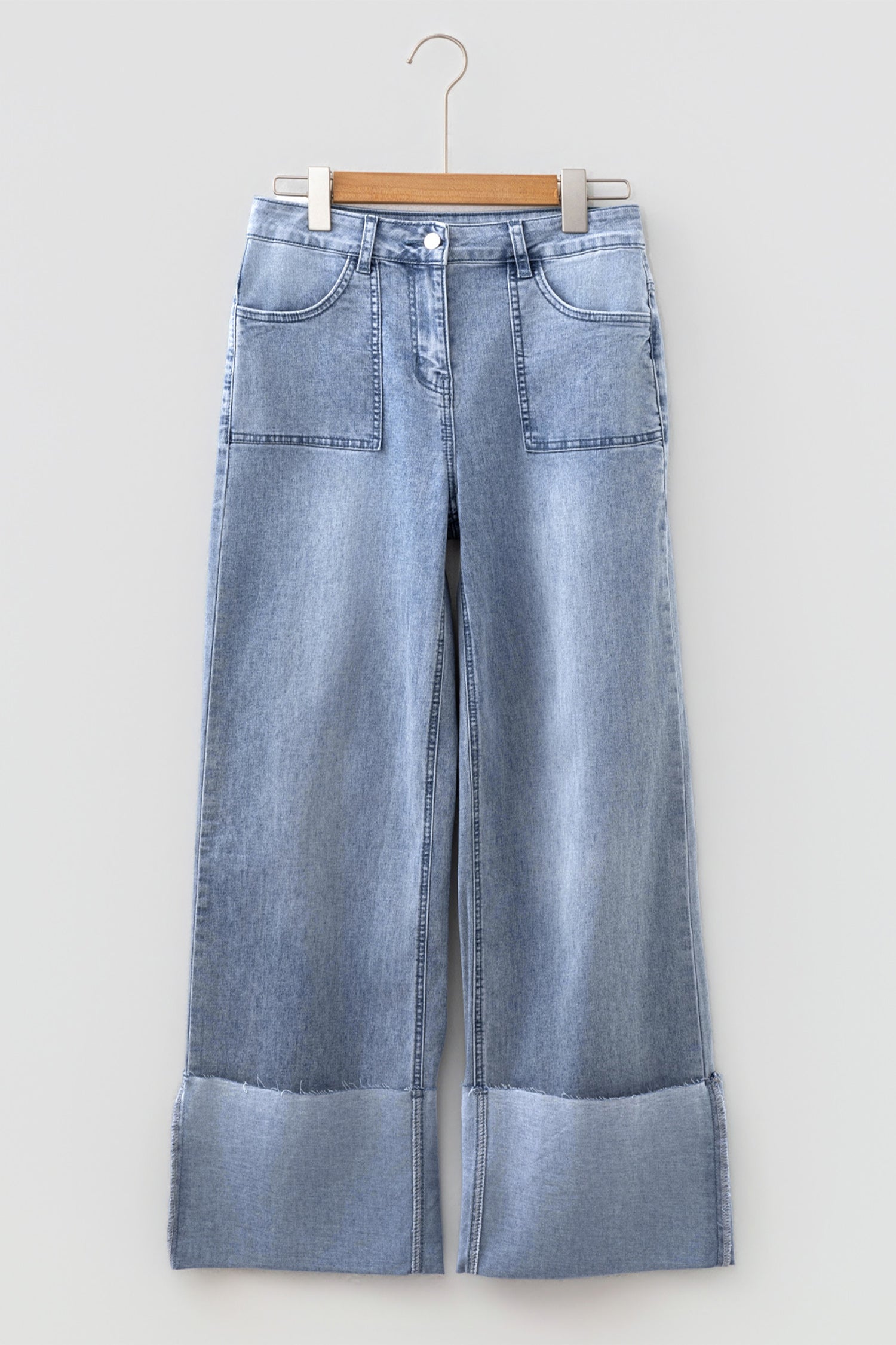 Beau Blue Turn-up Cuffs Womens Loose Jeans-Bottoms/Jeans-[Adult]-[Female]-2022 Online Blue Zone Planet