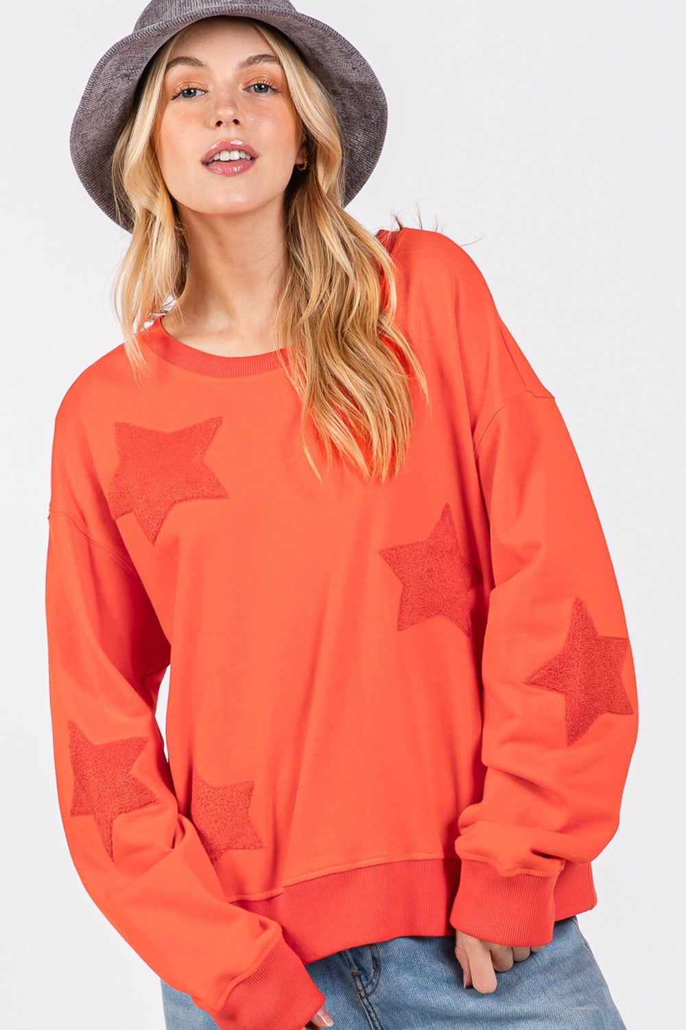 SAGE + FIG Star Patch Long Sleeve Sweatshirt-TOPS / DRESSES-[Adult]-[Female]-Orange-S-2022 Online Blue Zone Planet