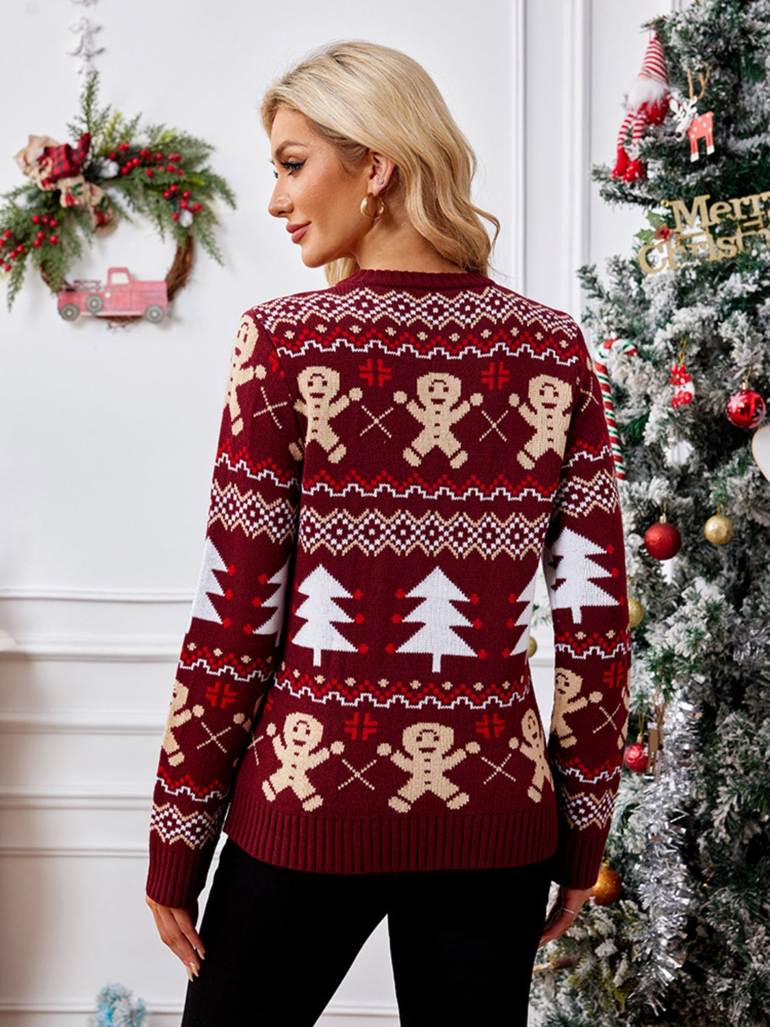 Gingerbread Round Neck Long Sleeve Sweater-TOPS / DRESSES-[Adult]-[Female]-2022 Online Blue Zone Planet