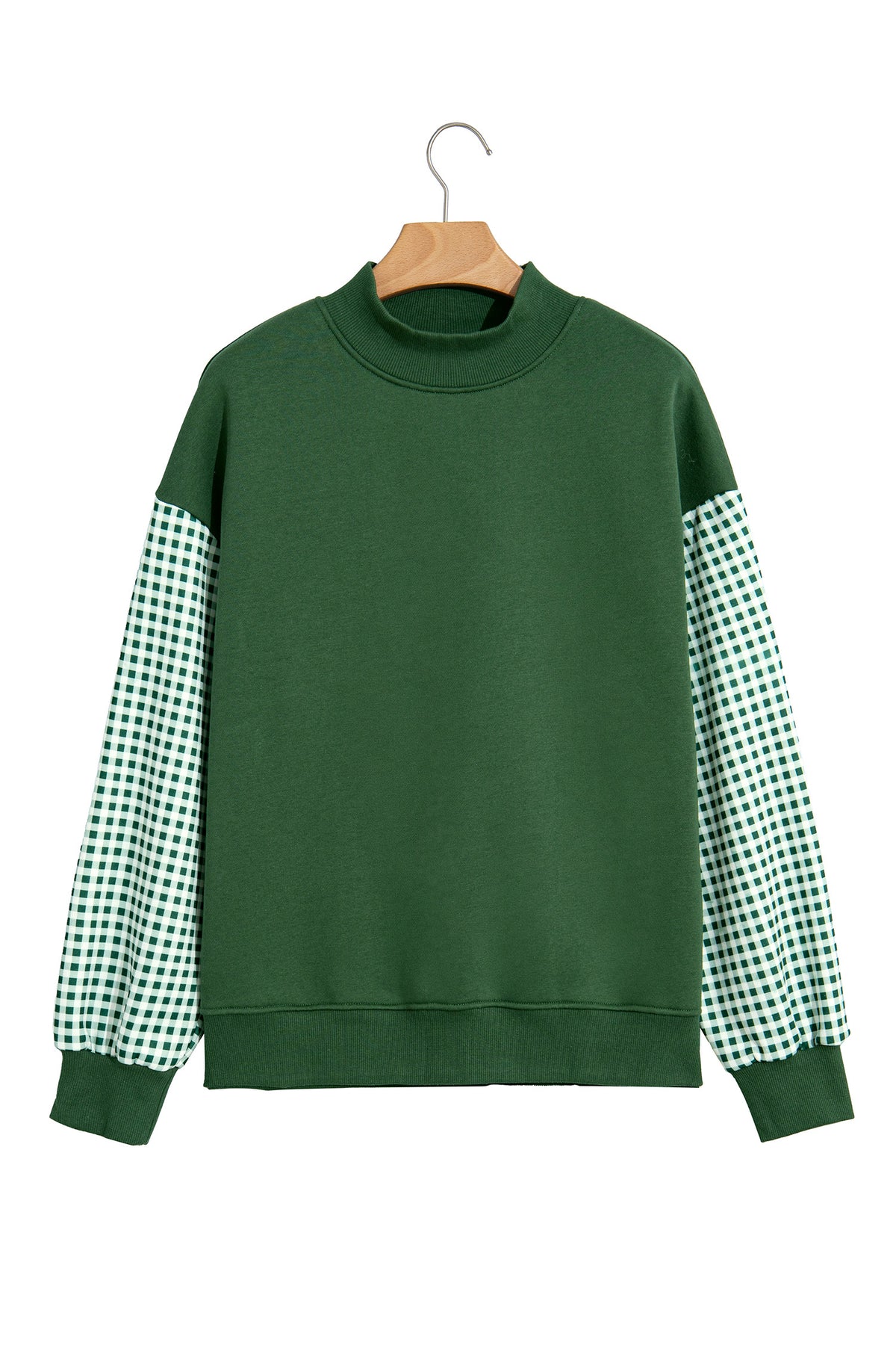 Evergreen Plaid Sleeve Colorblock Loose Tunic Sweatshirt-Tops/Sweatshirts & Hoodies-[Adult]-[Female]-2022 Online Blue Zone Planet