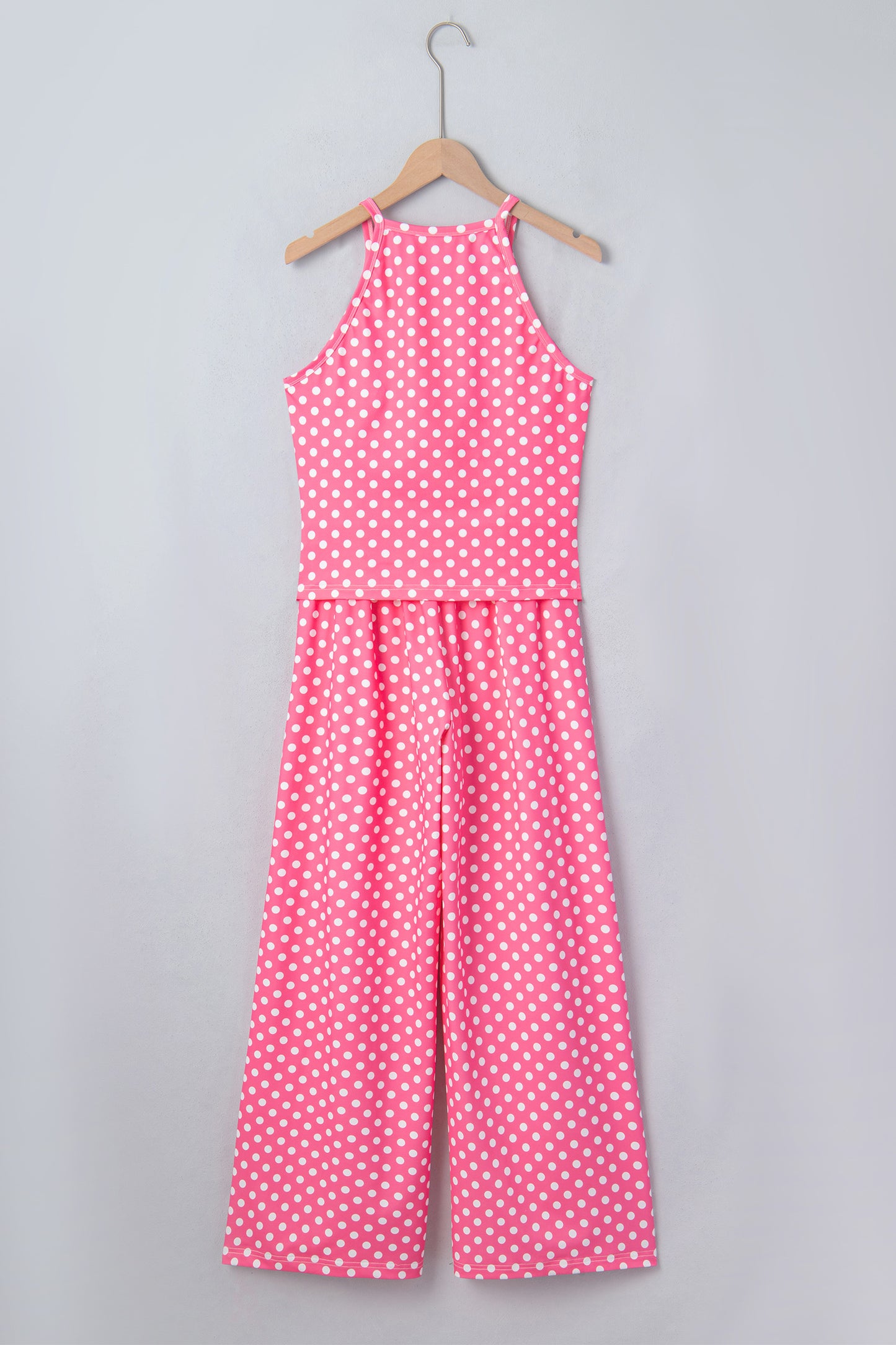 Pink Polka Dot Print Slim Tank Loose Pants 2pcs Outfit-Two Piece Sets/Pant Sets-[Adult]-[Female]-2022 Online Blue Zone Planet