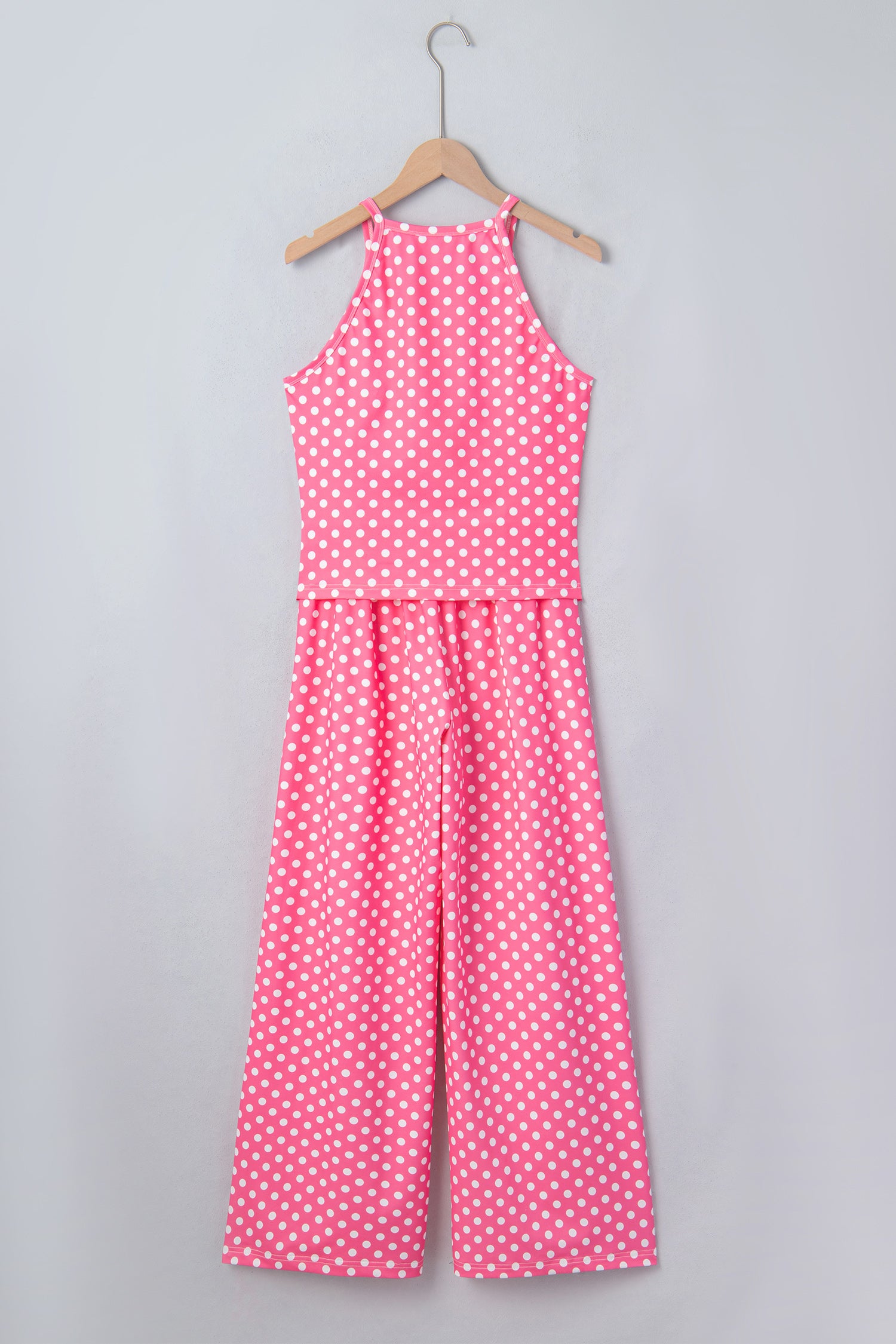 Pink Polka Dot Print Slim Tank Loose Pants 2pcs Outfit-Two Piece Sets/Pant Sets-[Adult]-[Female]-2022 Online Blue Zone Planet
