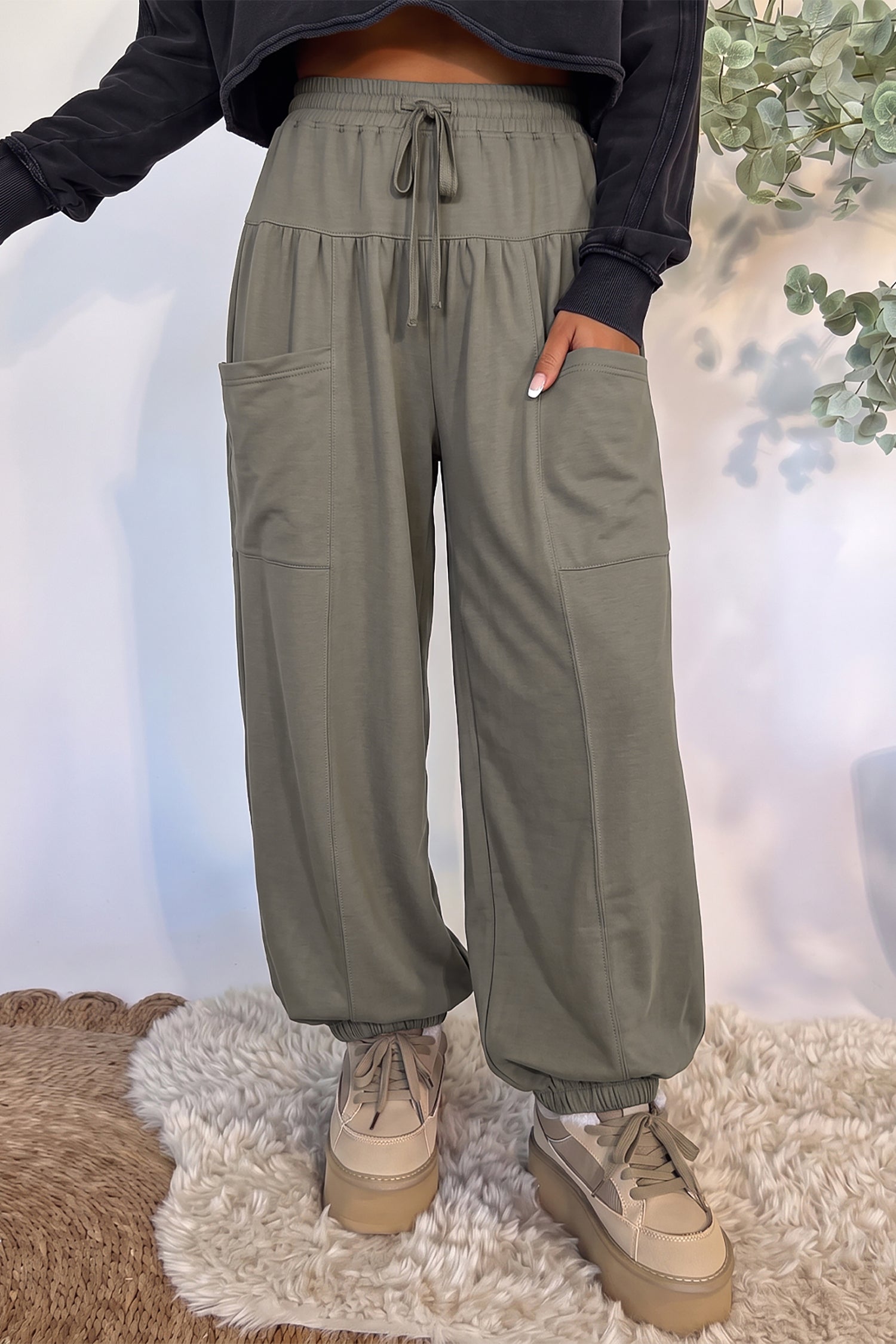 Seagrass Elastic Waist Drawstring Wide Leg Full Length Pants-Bottoms/Pants & Culotte-[Adult]-[Female]-2022 Online Blue Zone Planet