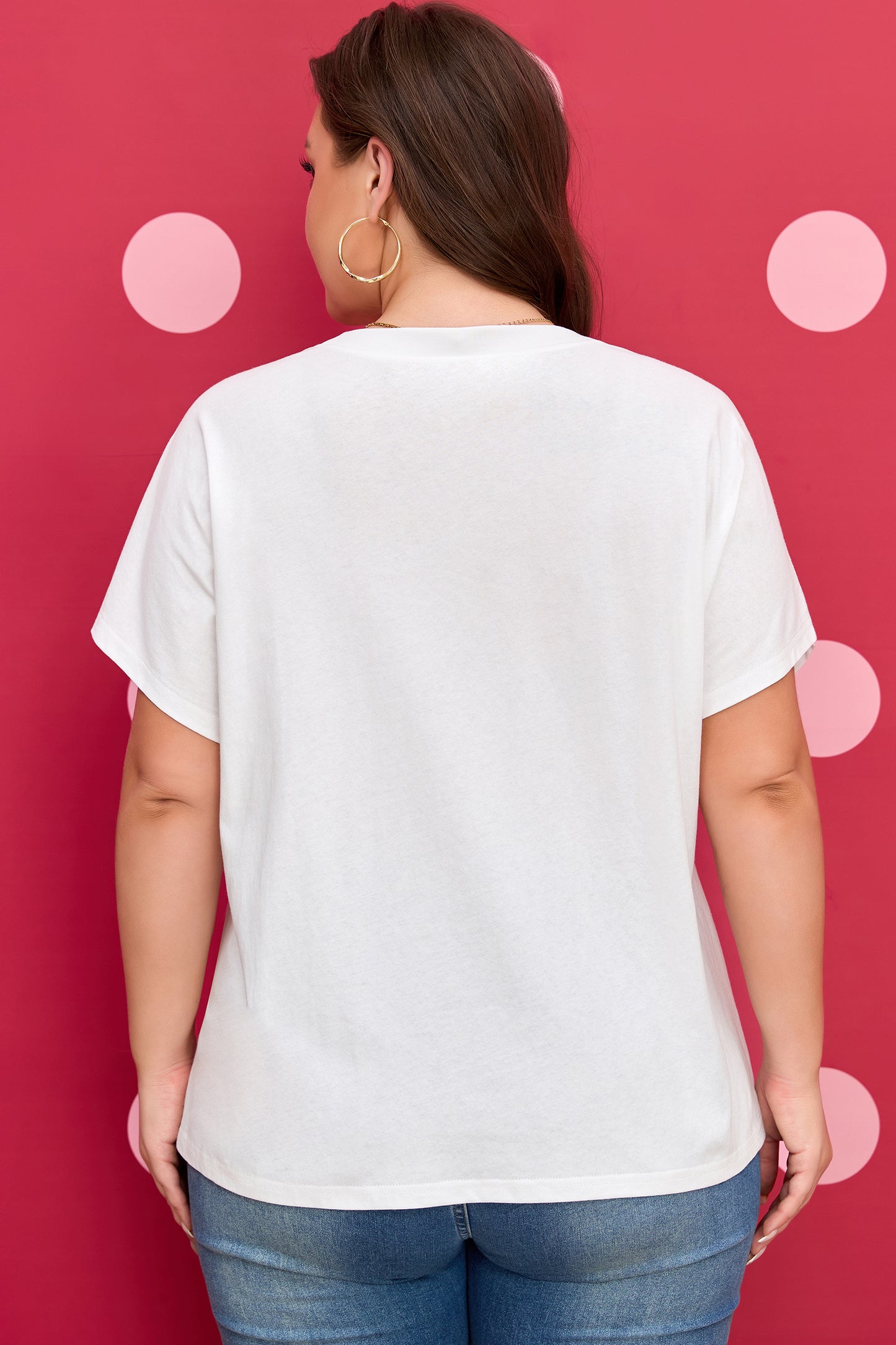 White Plus Size Leopard Bow Embroidered Patch Casual T Shirt-Plus Size/Plus Size Tops/Plus Size Tops & Tees-[Adult]-[Female]-2022 Online Blue Zone Planet