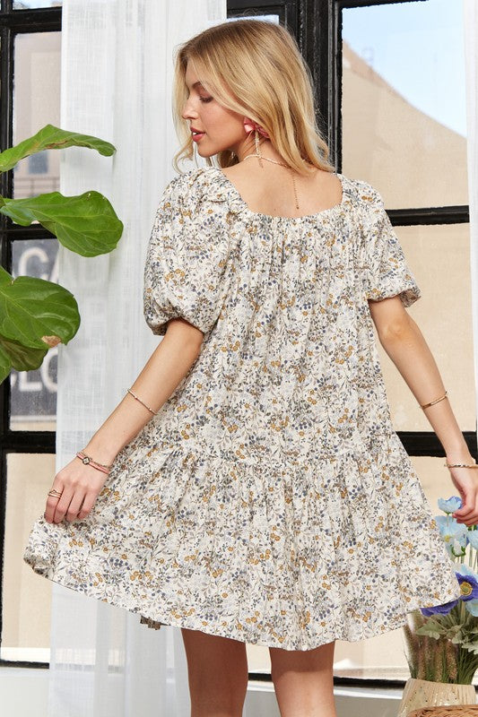 ADORA Floral Square Neck Puff Sleeve Dress-TOPS / DRESSES-[Adult]-[Female]-2022 Online Blue Zone Planet