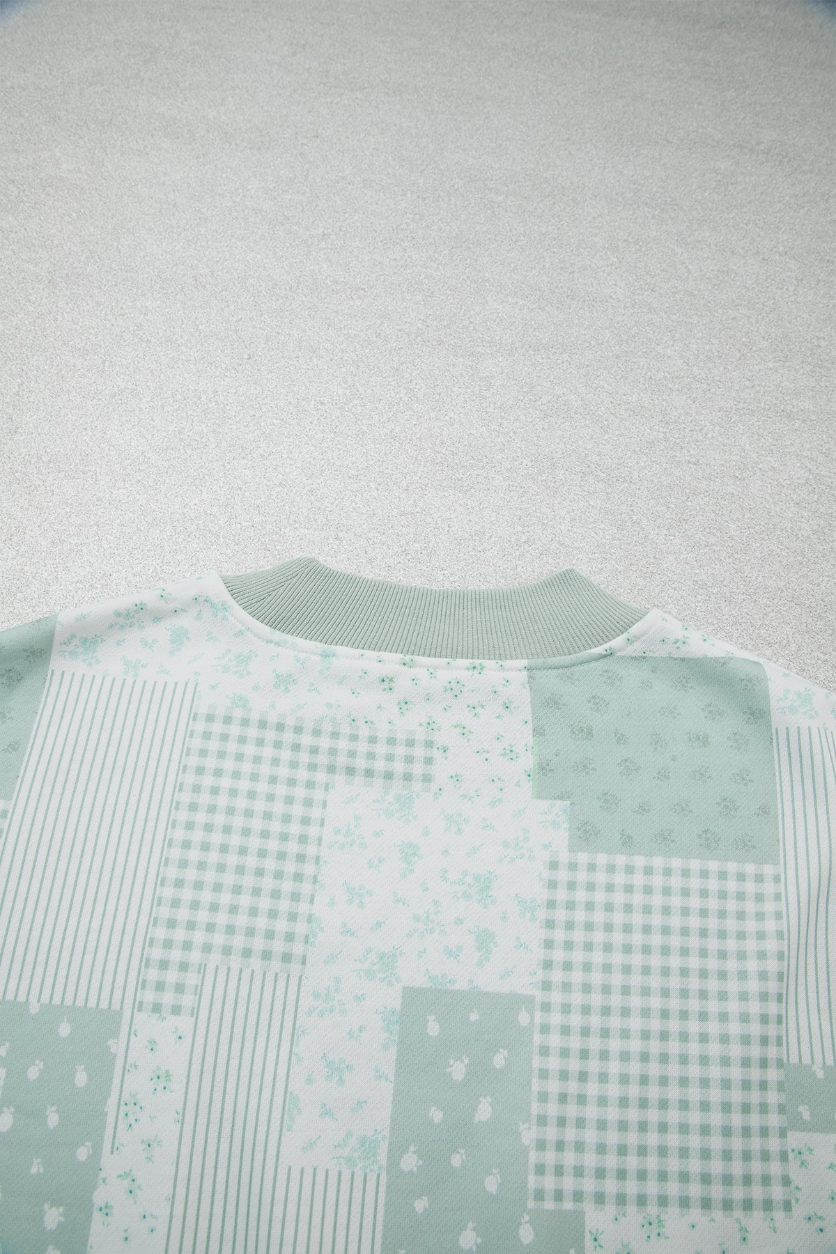 Green Patchwork Floral Print Drop Shoulder Baggy Pullover Drawstring Shorts Set-Two Piece Sets/Short Sets-[Adult]-[Female]-2022 Online Blue Zone Planet