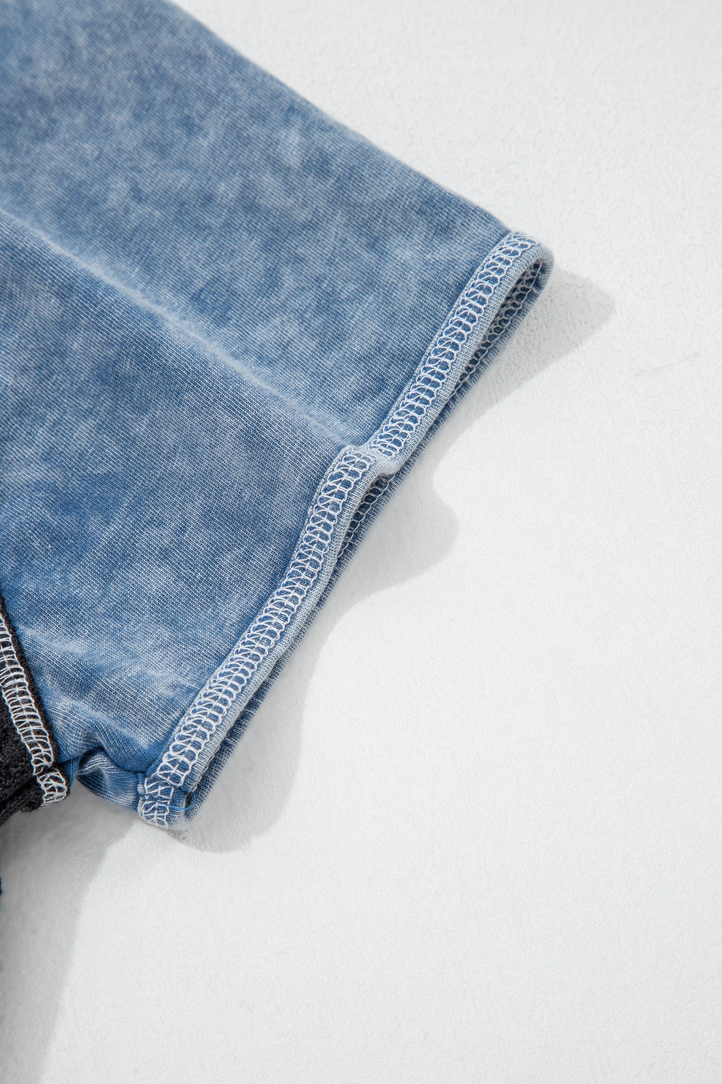 Carbon Grey Waffle Knit Seam Detail Color Block Patchwork Short Sleeve Top-Tops/Tops & Tees-[Adult]-[Female]-2022 Online Blue Zone Planet