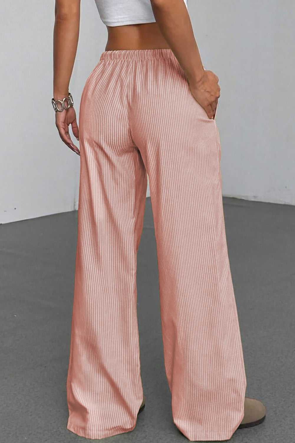 Pink Stripe Drawstring Plus Size Loose Pants-Plus Size/Plus Size Bottoms-[Adult]-[Female]-2022 Online Blue Zone Planet