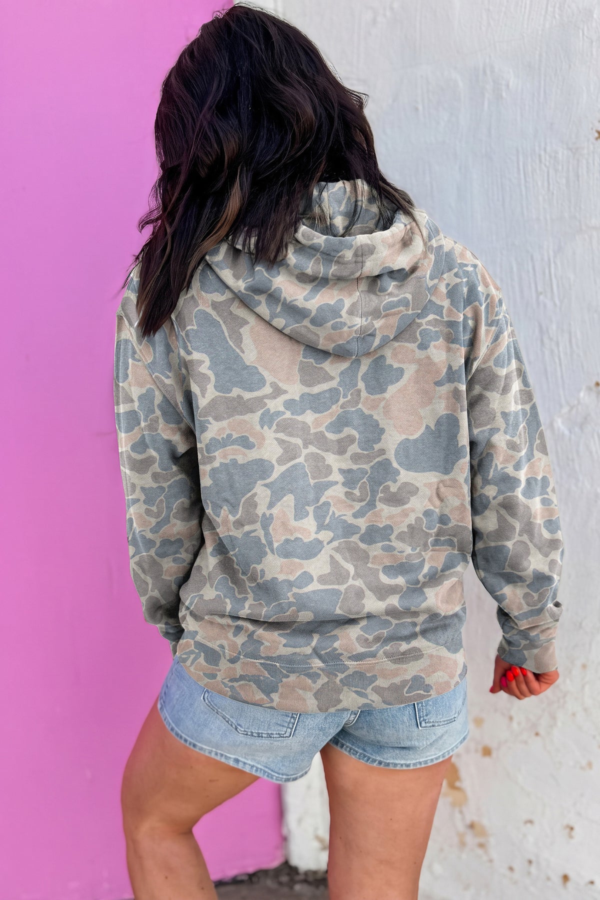 Multicolour Retro Camouflage Jesus Loves You Print Relaxed Hoodie-Tops / Dresses-[Adult]-[Female]-2022 Online Blue Zone Planet