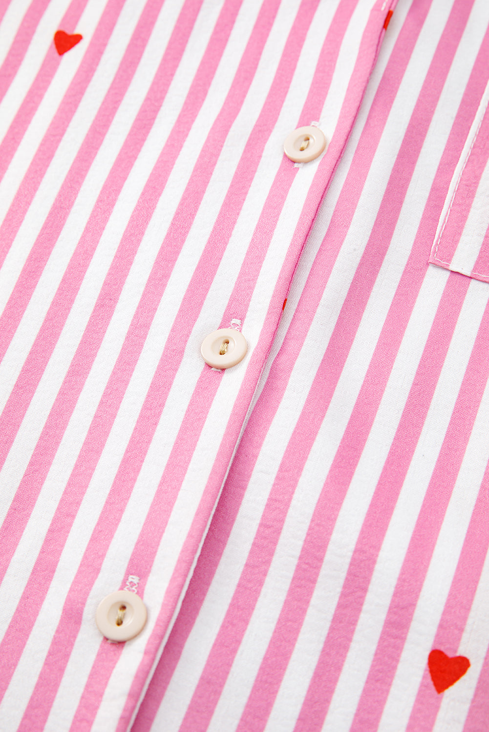 Pink Striped Heart Print Shirt and Shorts Pajama Set-Loungewear Set-[Adult]-[Female]-2022 Online Blue Zone Planet