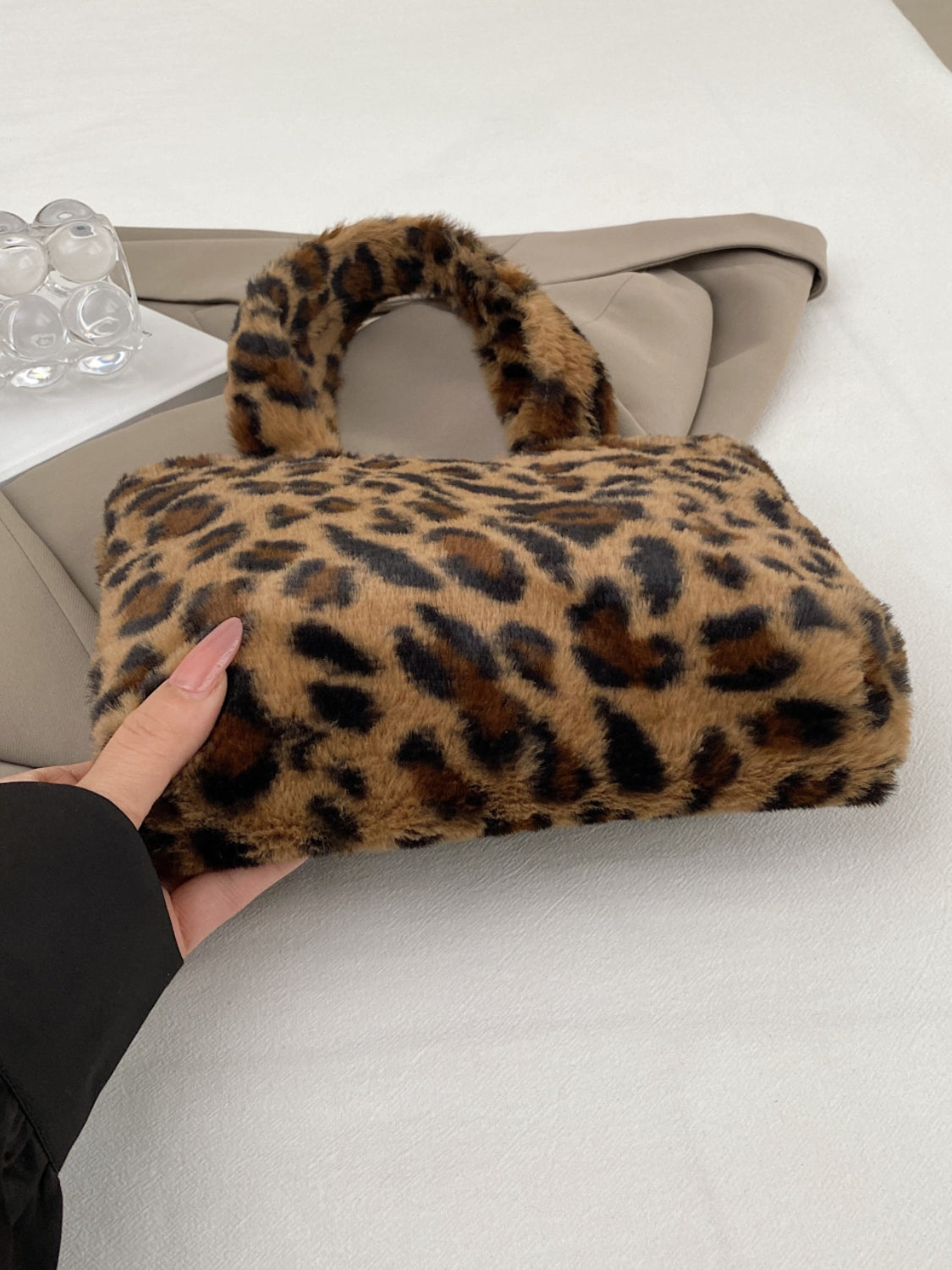 Blue Zone Planet | Leopard Fluff Handbag with Zip-HANDBAGS-[Adult]-[Female]-Leopard-One Size-2022 Online Blue Zone Planet