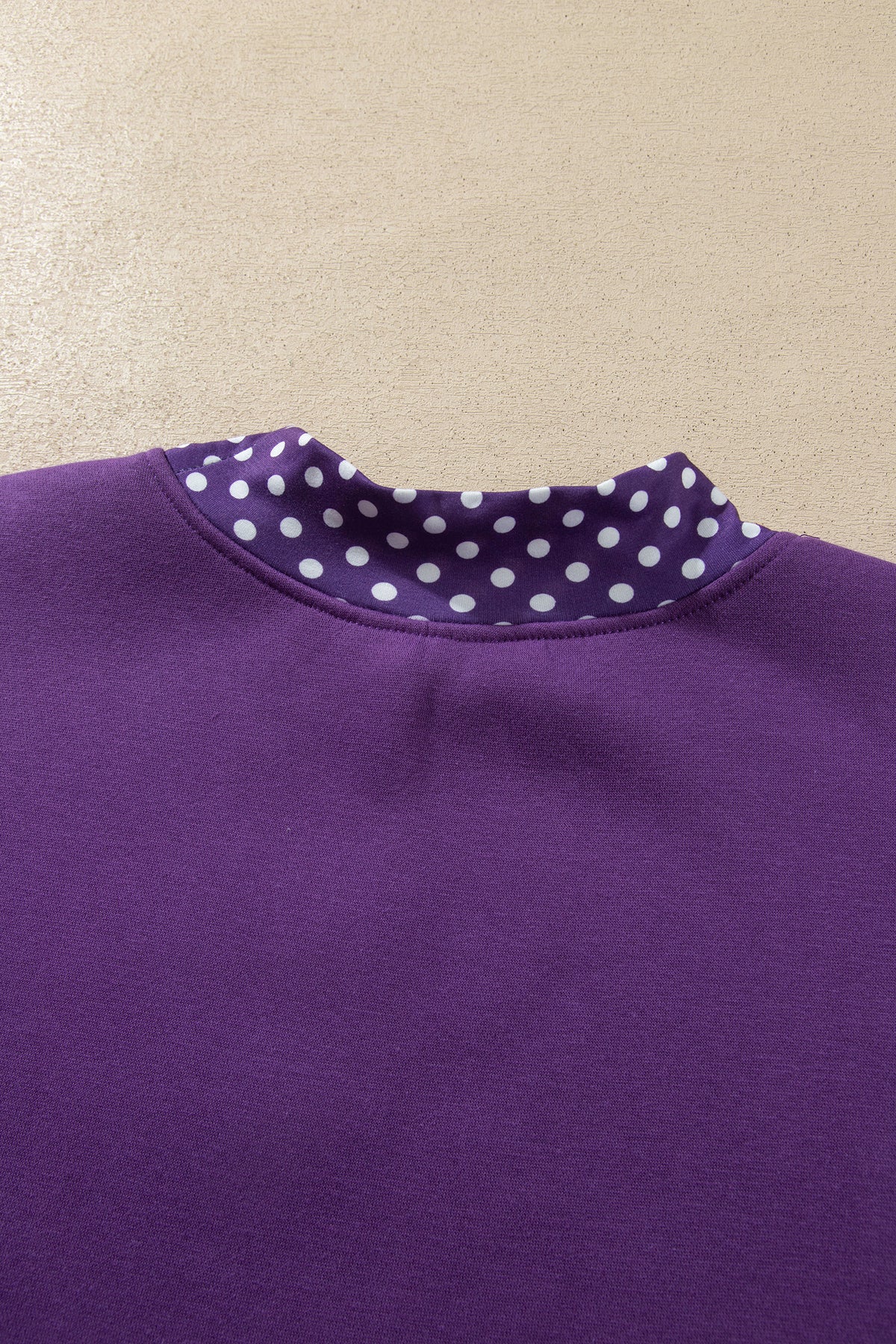 Tillandsia Purple Polka Dot Patchwork Round Neck Plus Size Sweatshirt
