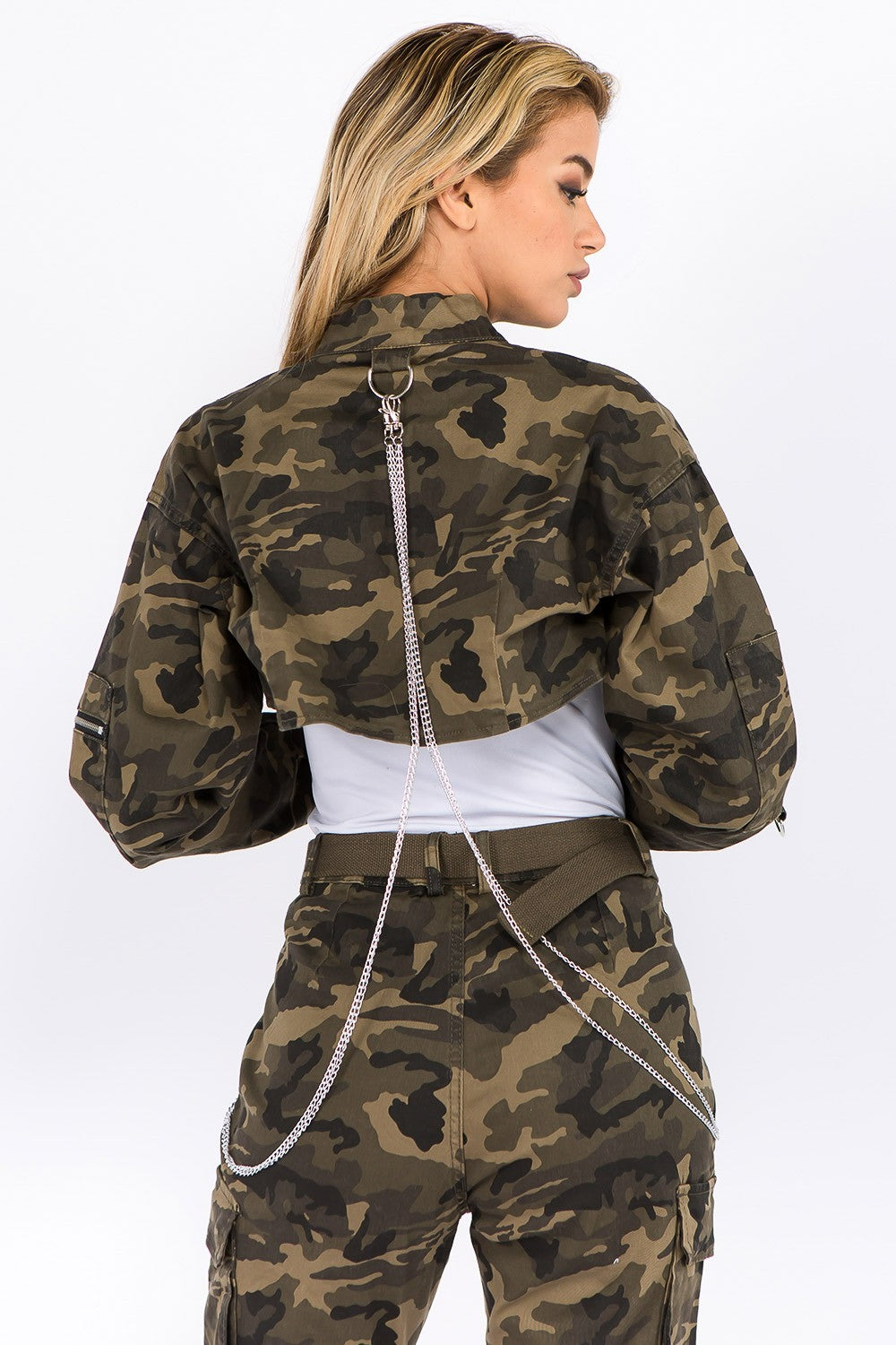 American Bazi Camouflage Cropped Jacket with Chains-TOPS / DRESSES-[Adult]-[Female]-2022 Online Blue Zone Planet