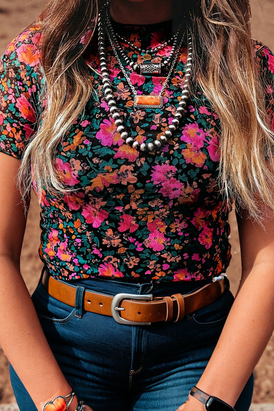 Rose Plus Size Floral Mesh Short Sleeve Top-Plus Size/Plus Size Tops/Plus Size Tops & Tees-[Adult]-[Female]-2022 Online Blue Zone Planet