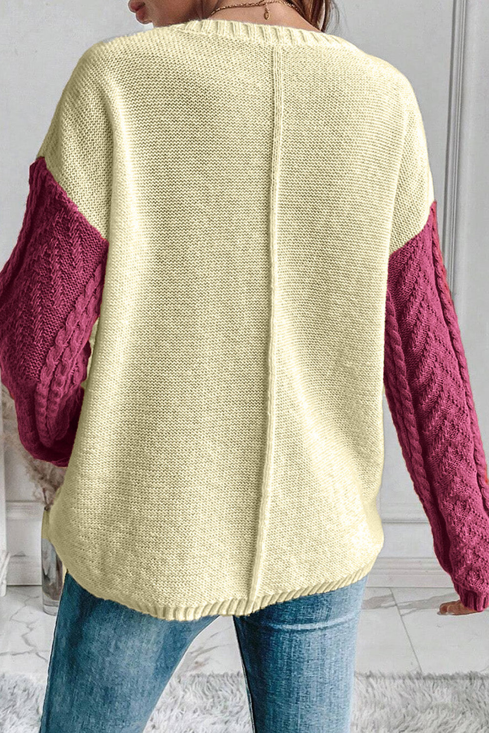 Vineyard Green Colorblock Patched Pocket Drop Shoulder Sweater-Sweaters & Cardigans/Sweaters-[Adult]-[Female]-2022 Online Blue Zone Planet